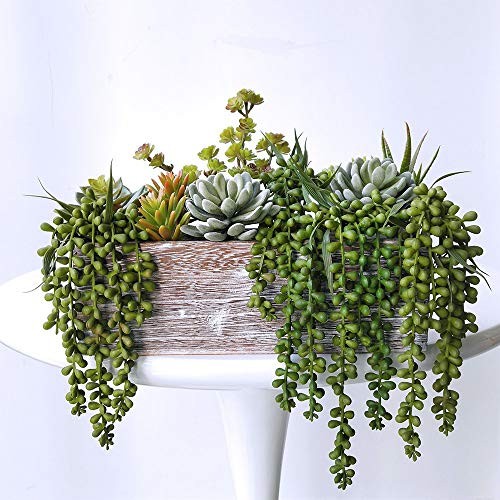 4 pcs Artificial Hanging Succulents Faux Burro’s Tail Picks Trailing String of