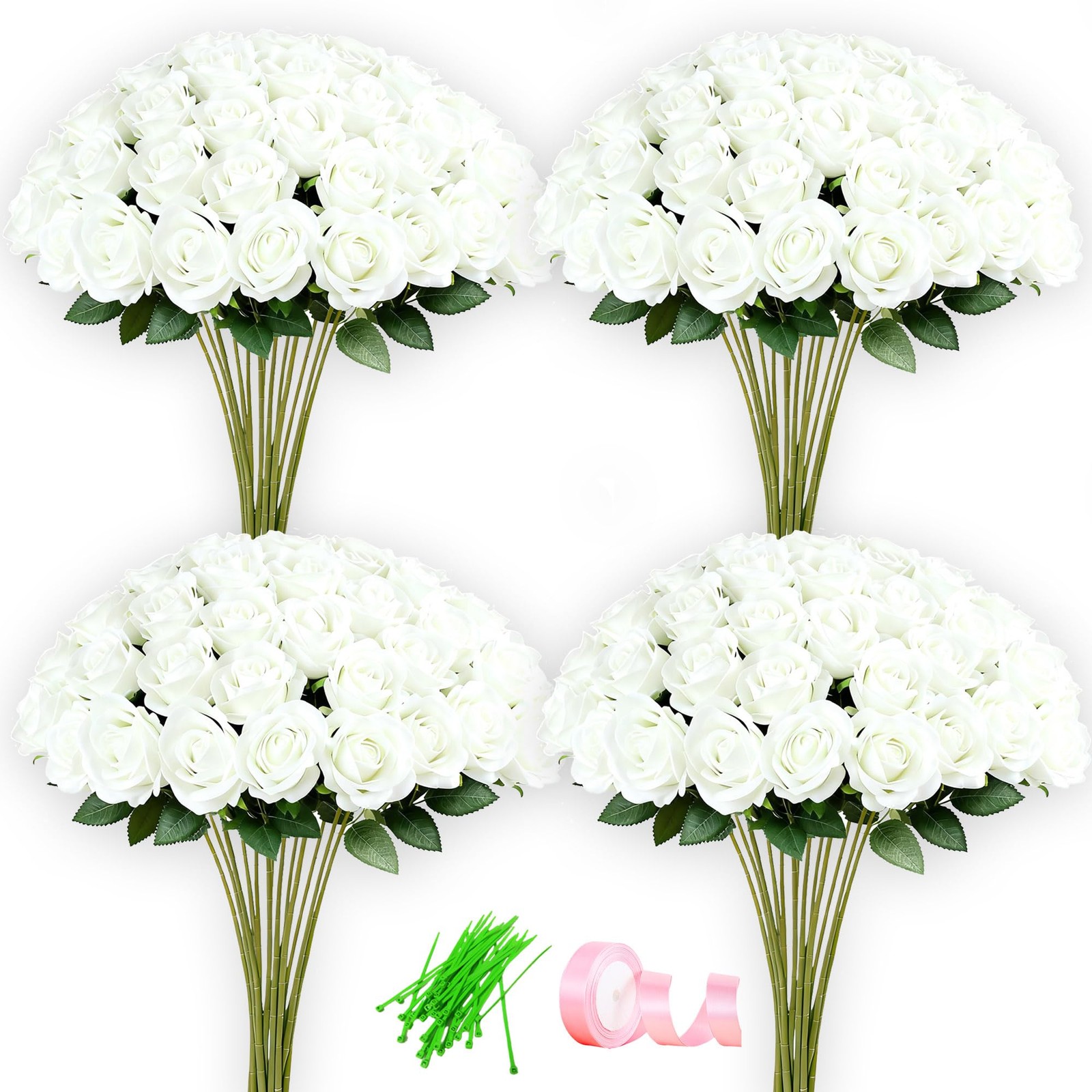 50pcs Artificial Roses in Bulk Fake Silk Roses with Stem Realistic White Rose…