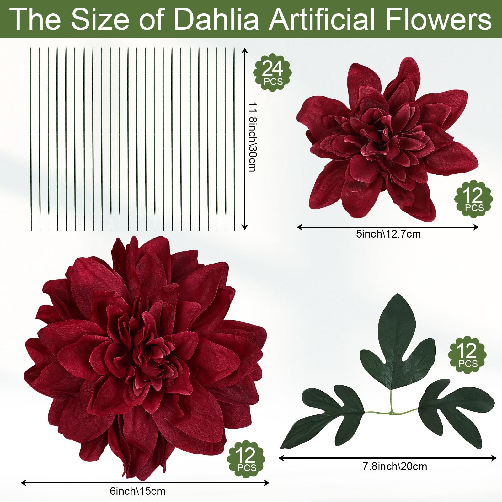 Dahlia Artificial Flowers – 24 PCS Faux Silk Floral with Stem Bulk for Crafts…