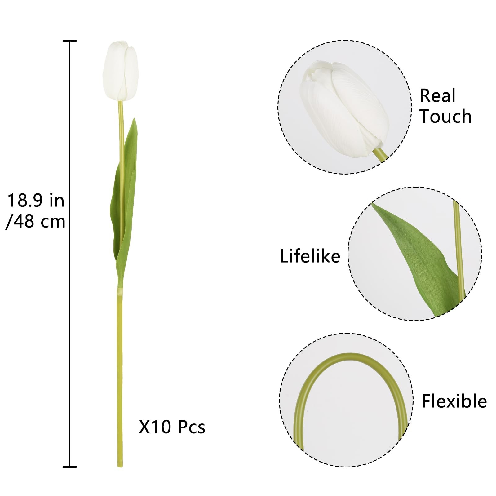 Artificial Tulips 10PCS Real Touch 18.9″ Latex Flowers – Wedding Party Decor