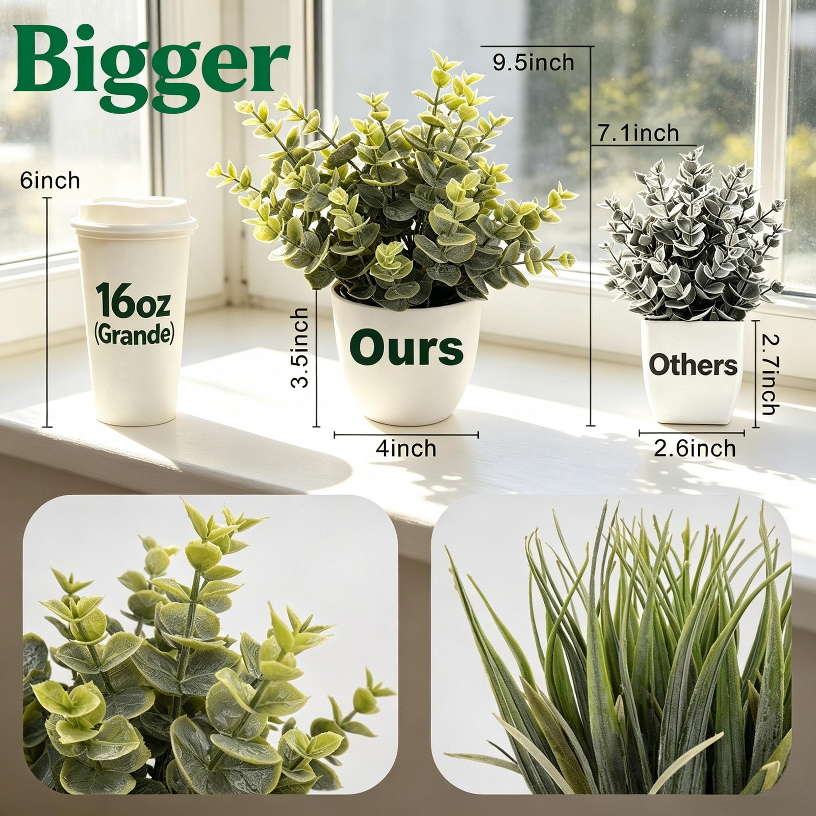 2 Pack Small Fake Plants, Artificial Eucalyptus Potted Plants for Spring and …