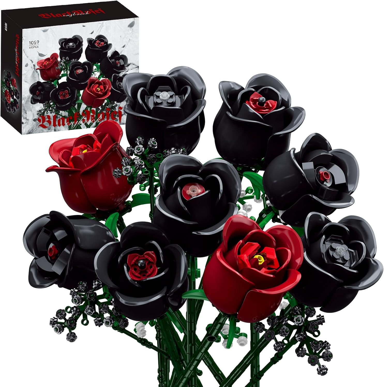 Flowers Bouquet Building Set for Adults, Botanical Collection, Black Roses
