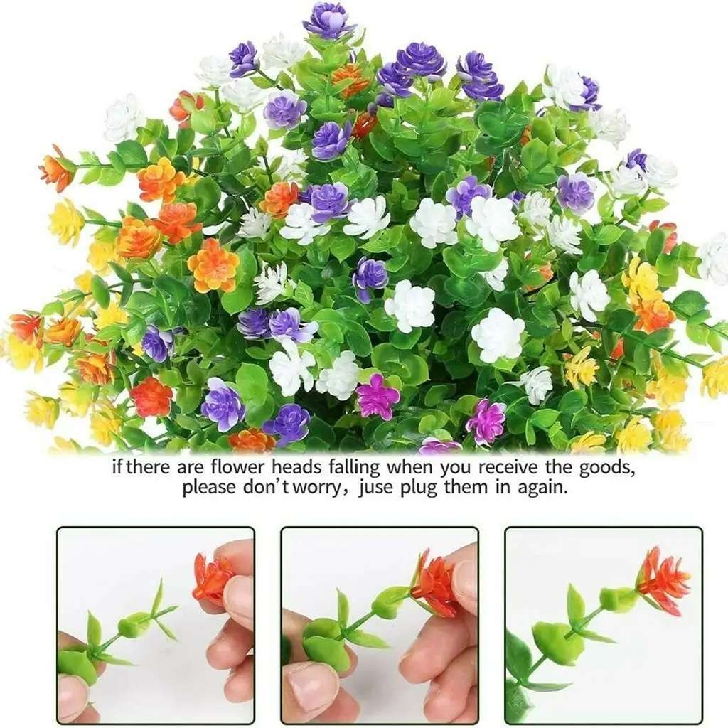 2/4/8 Bundles Artificial Flowers Outdoor UV Resistant Plastic Plant Silk Flower