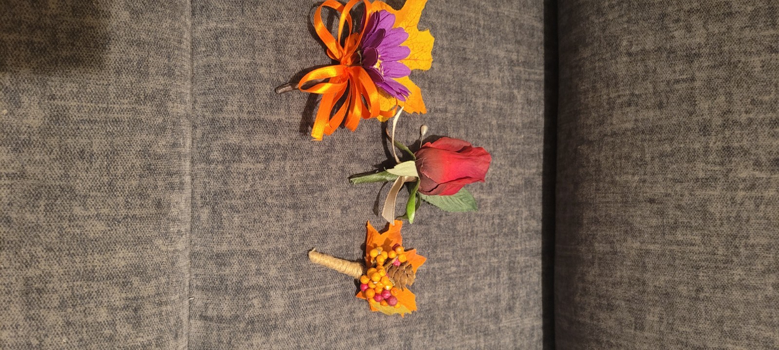 Artificial Fall Flower Accent Lapel Boutonneire 1 Red Rose & 2 Maple Leaves