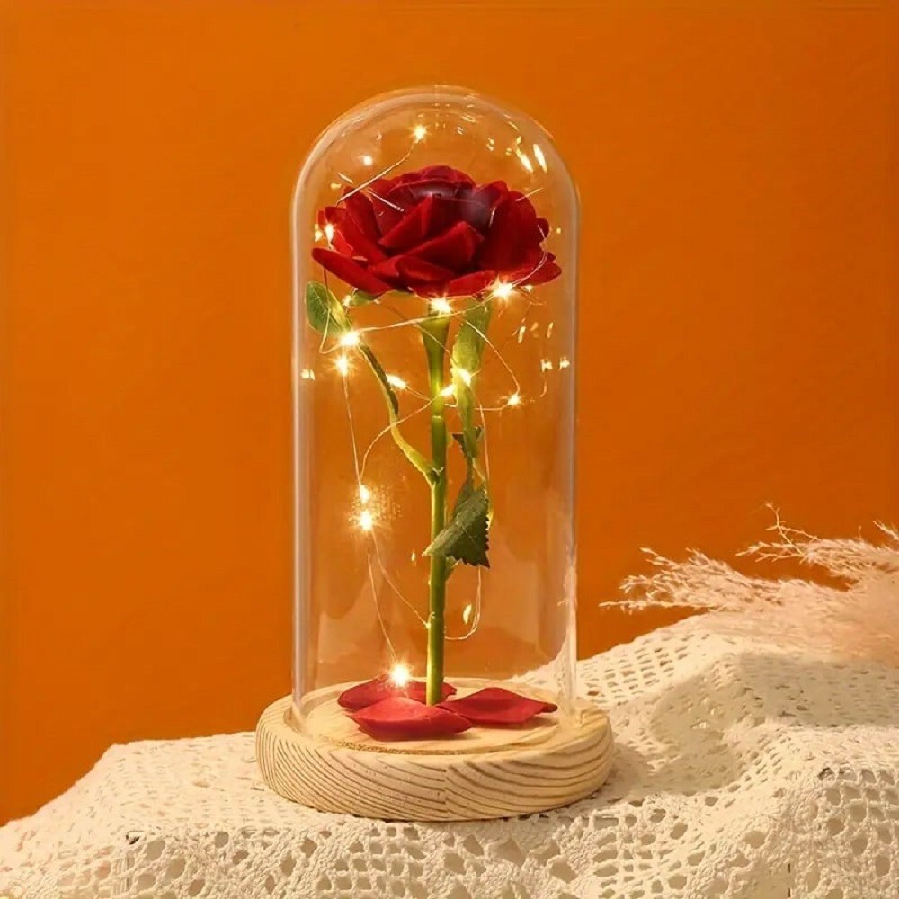 LED Red Rose in Dome Romantic Light-Up Gift for Weddings Valentine’s Anniversary