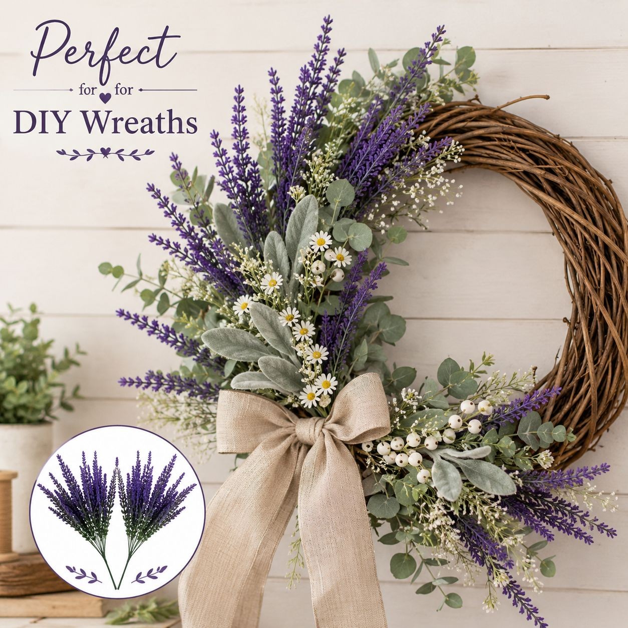 Purple Faux Lavender Stems Artificial Salvia Flowers Faux Greenery Picks French