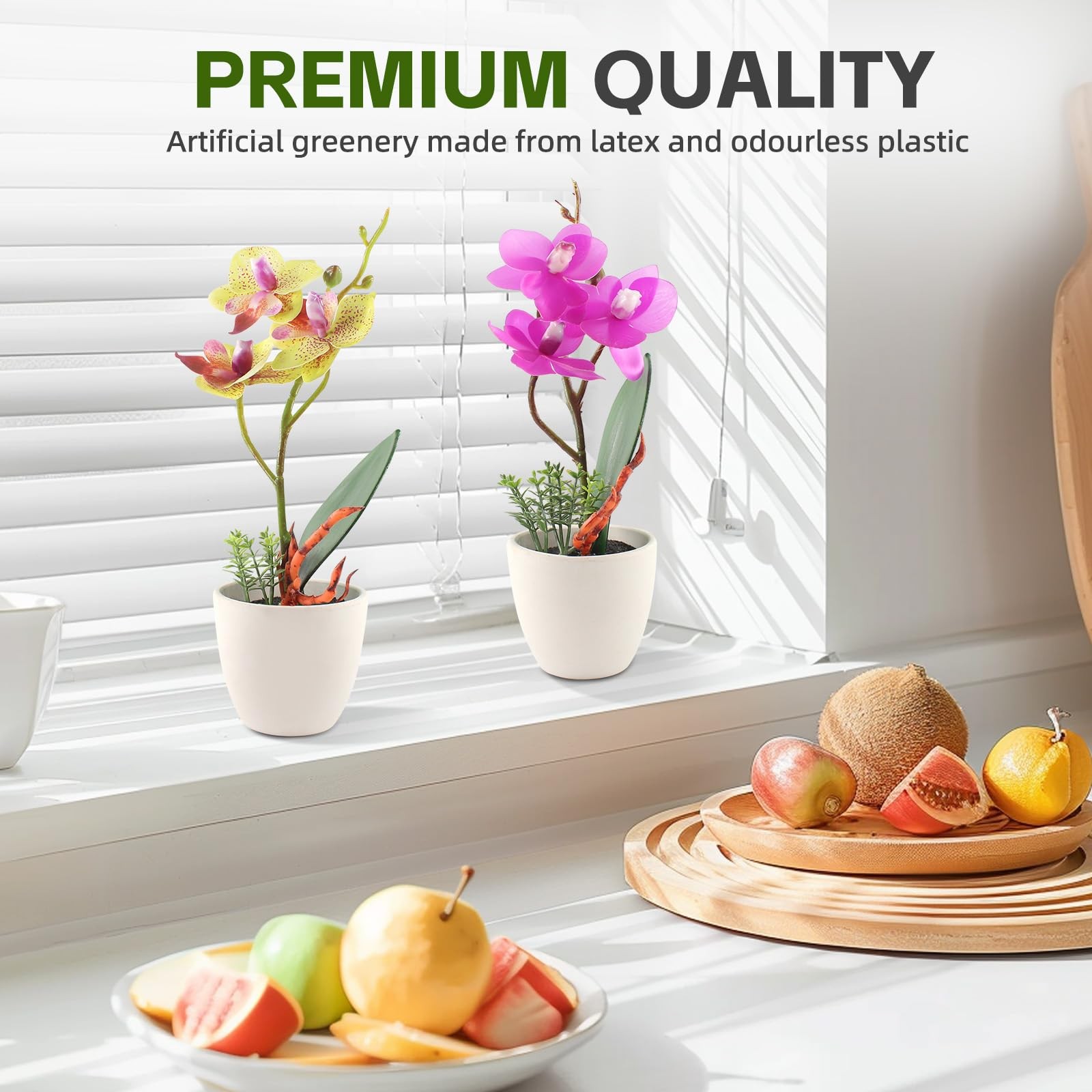 4 PCS Artificial Flowers Orchid Fake Phalaenopsis Small Potted Plant Vase