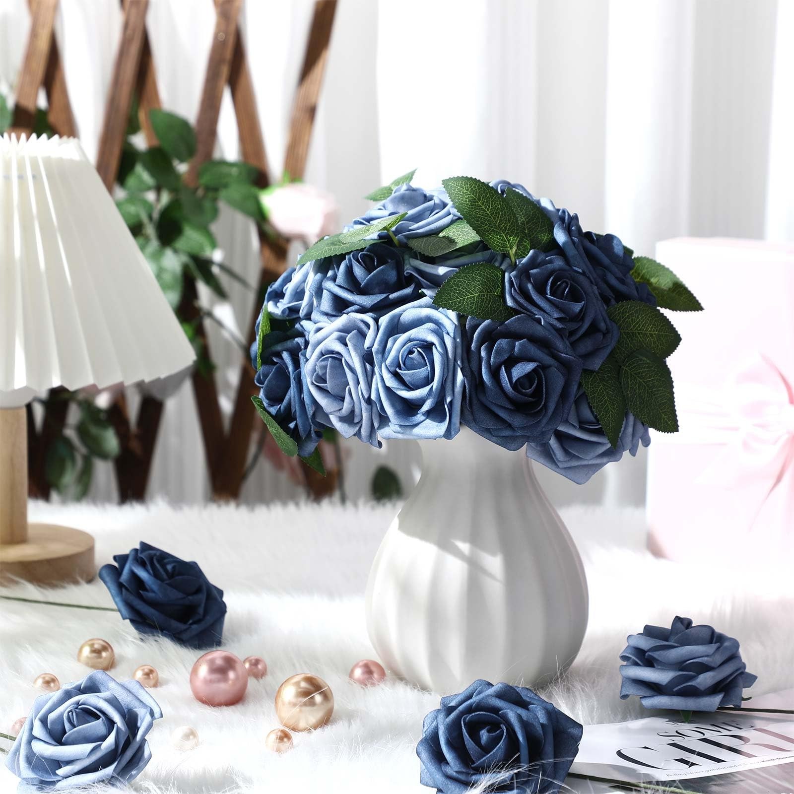 Luinabio 100 Pcs Artificial Foam Rose Flower Faux Bouquet Wedding Fake Rose G…