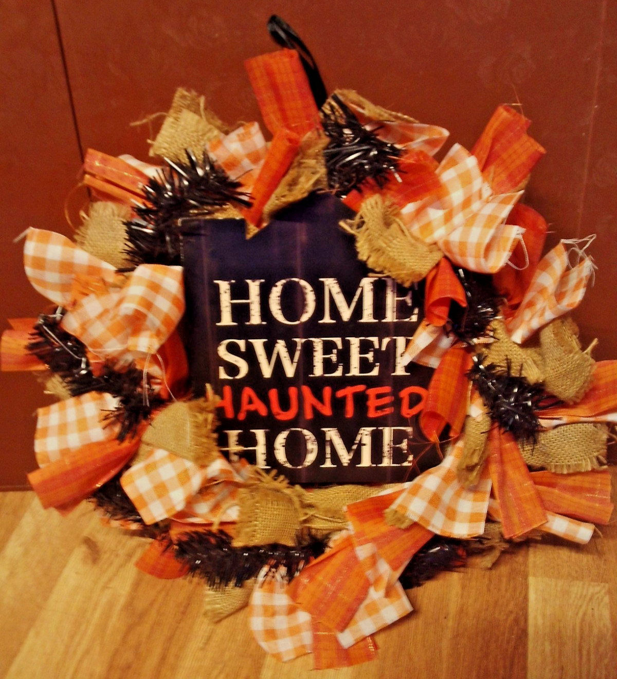 Home Sweet Haunted Home 18″ HALLOWEEN Wreath Fall Decor-Orange/Black-Ribbons 187