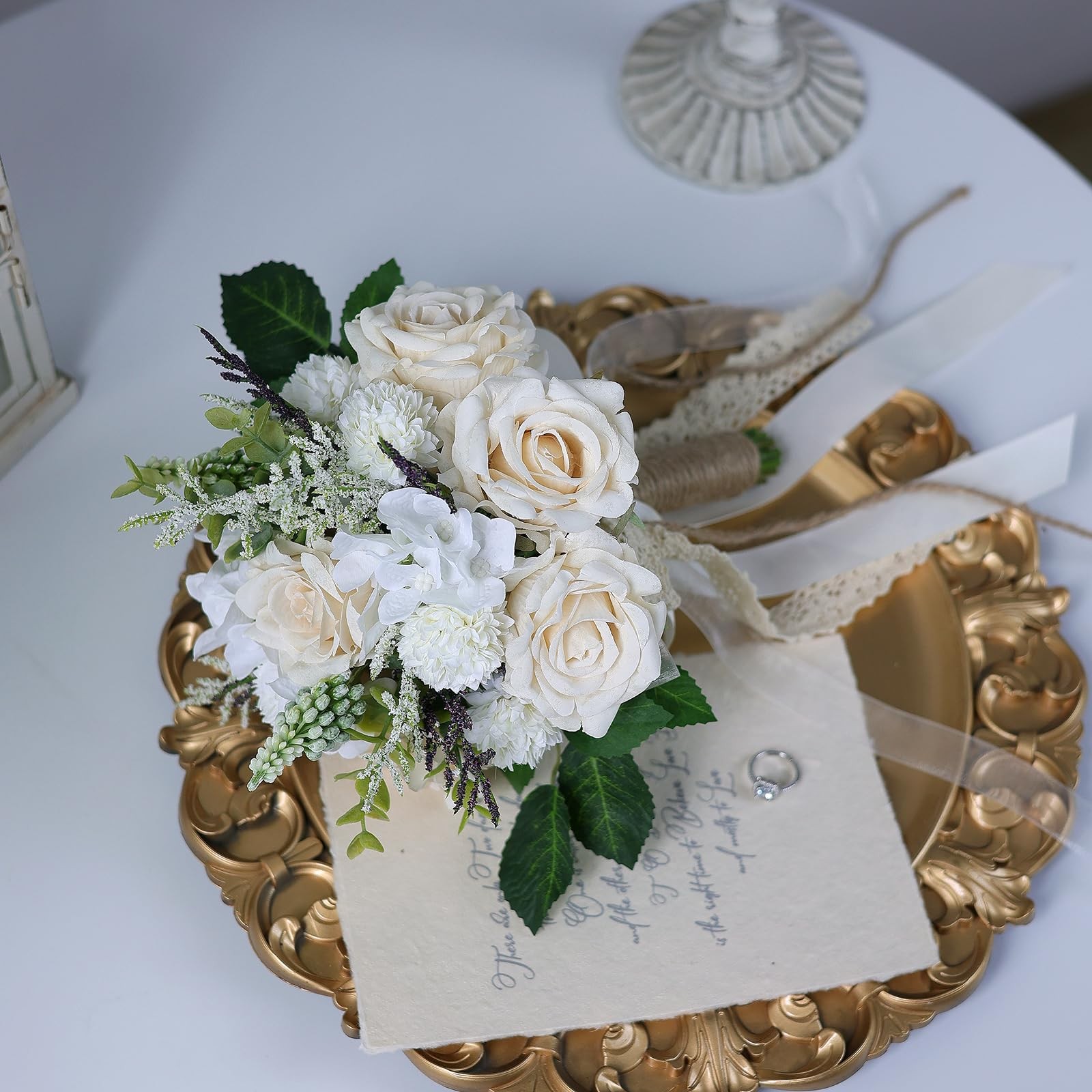 Wedding Bouquets for Bride Bridesmaid,White Champagne Artificial Roses Flower…
