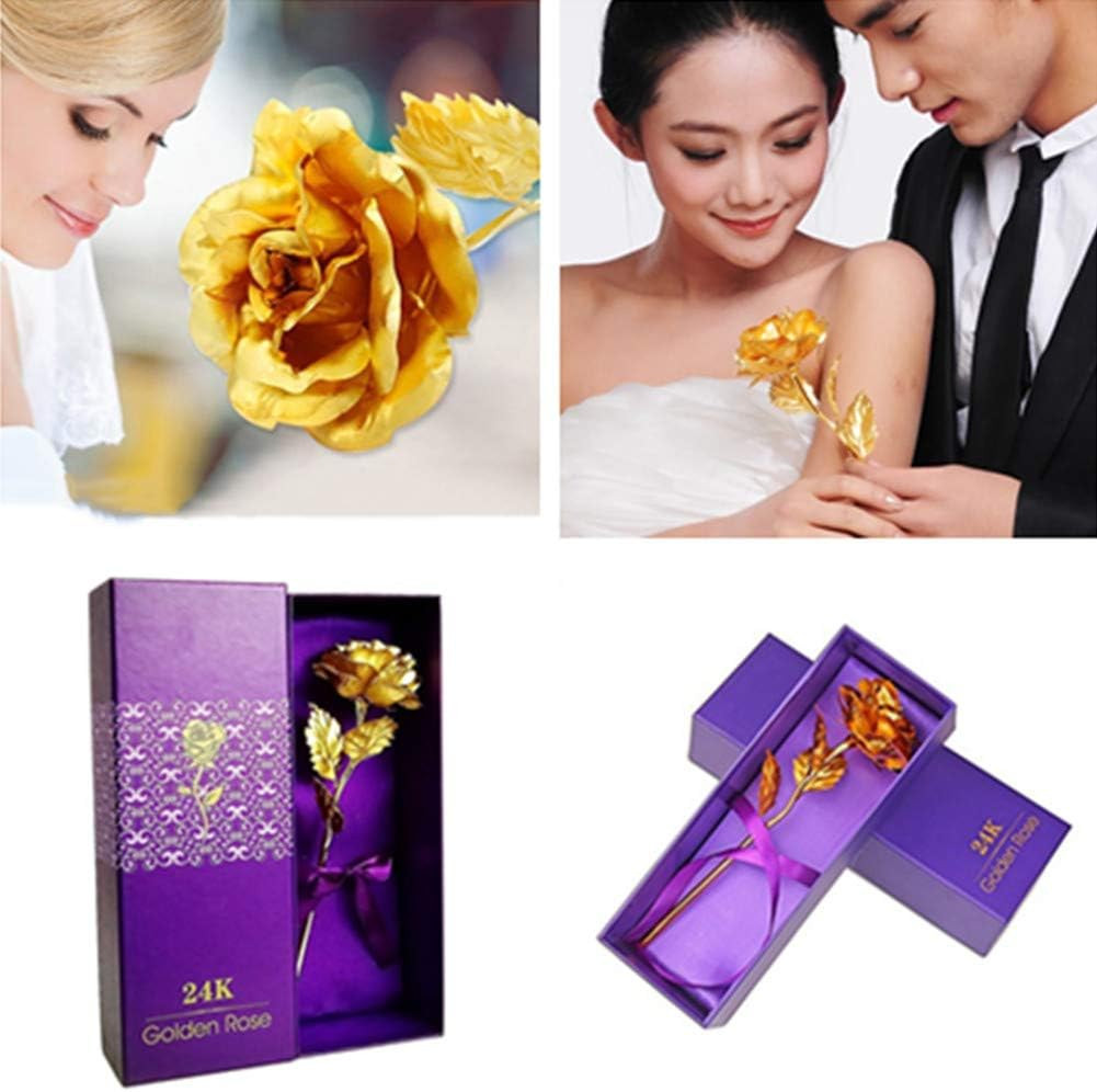 10In 24K Gold Foil Artificial Rose Flower, 24K Golden Rose Birthday Gift with Gi