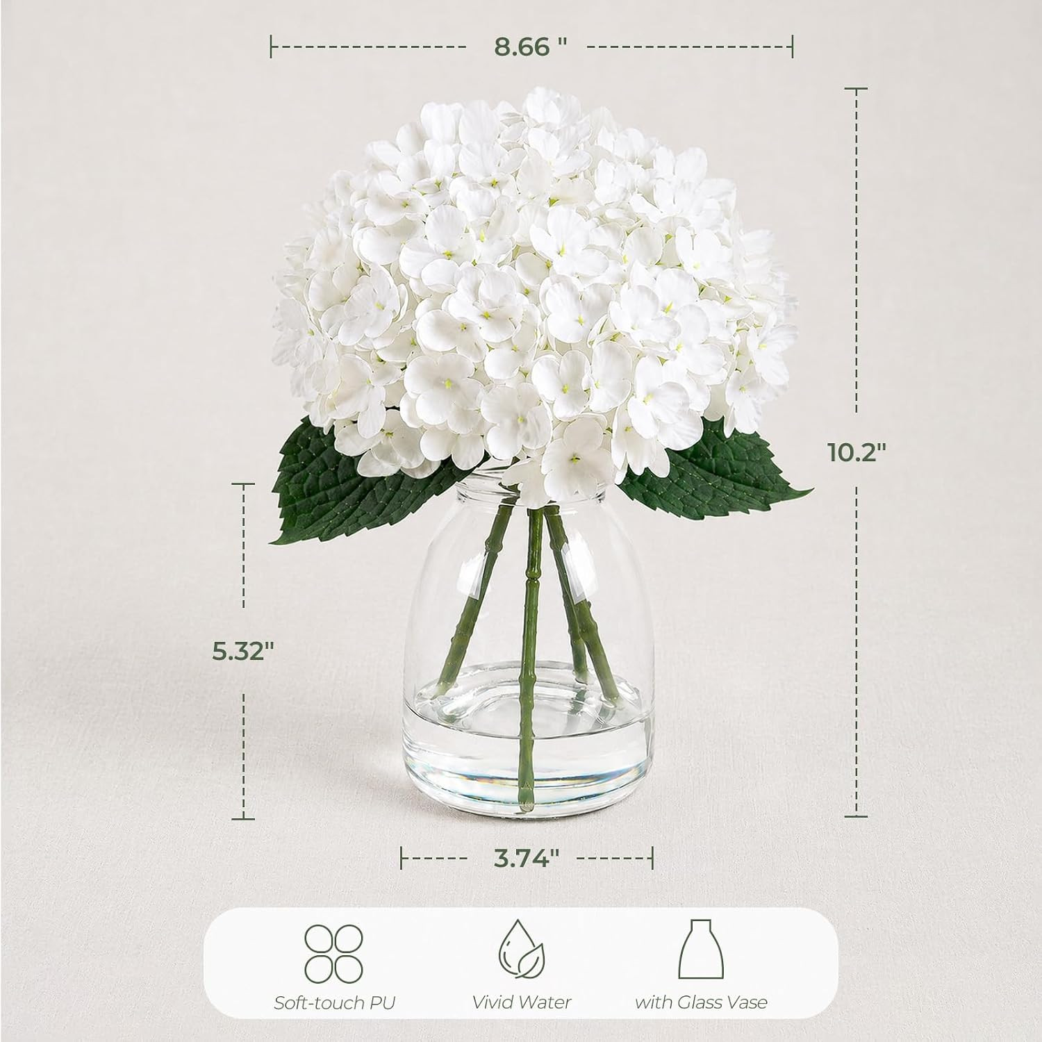 Hydrangea Artificial Flowers in Vase Fake Flowers for Home Decor | White Real To