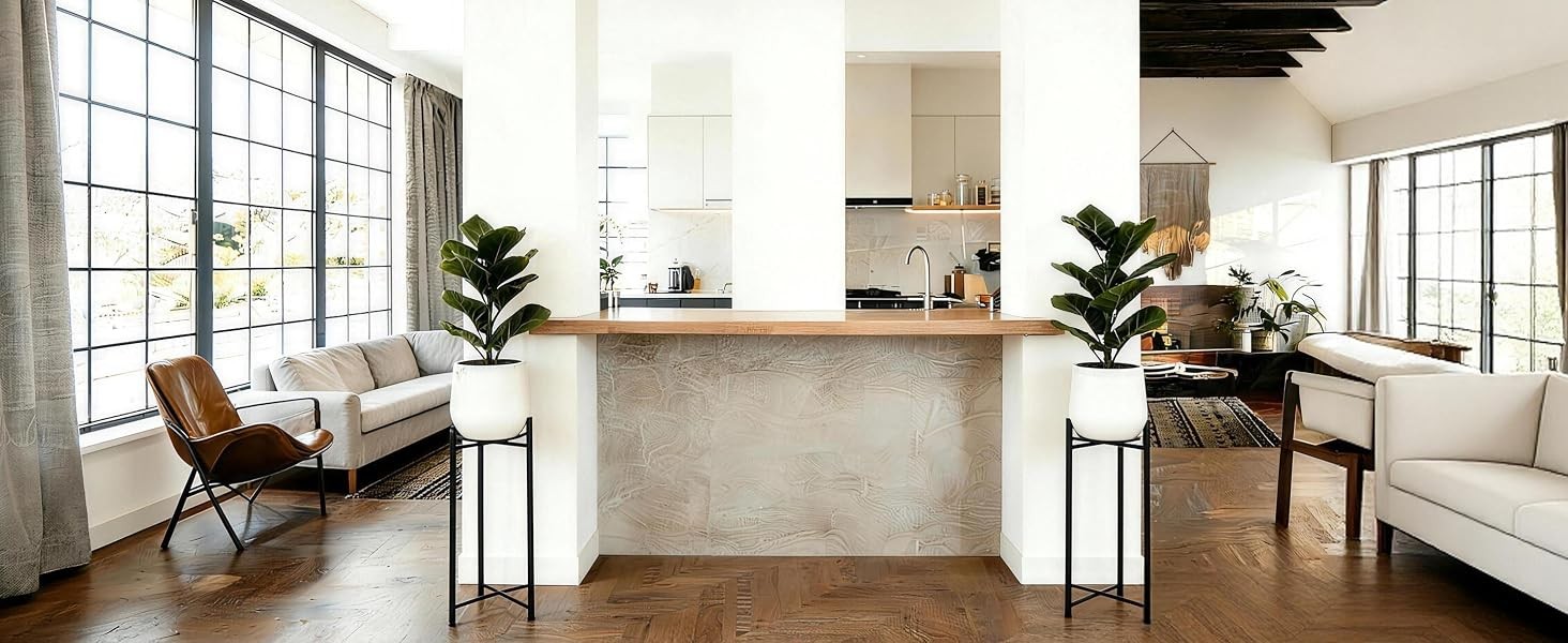 2 Pack Faux Fiddle Leaf Fig Tree – 40″ Fake Tree with Black Planter & Artificial