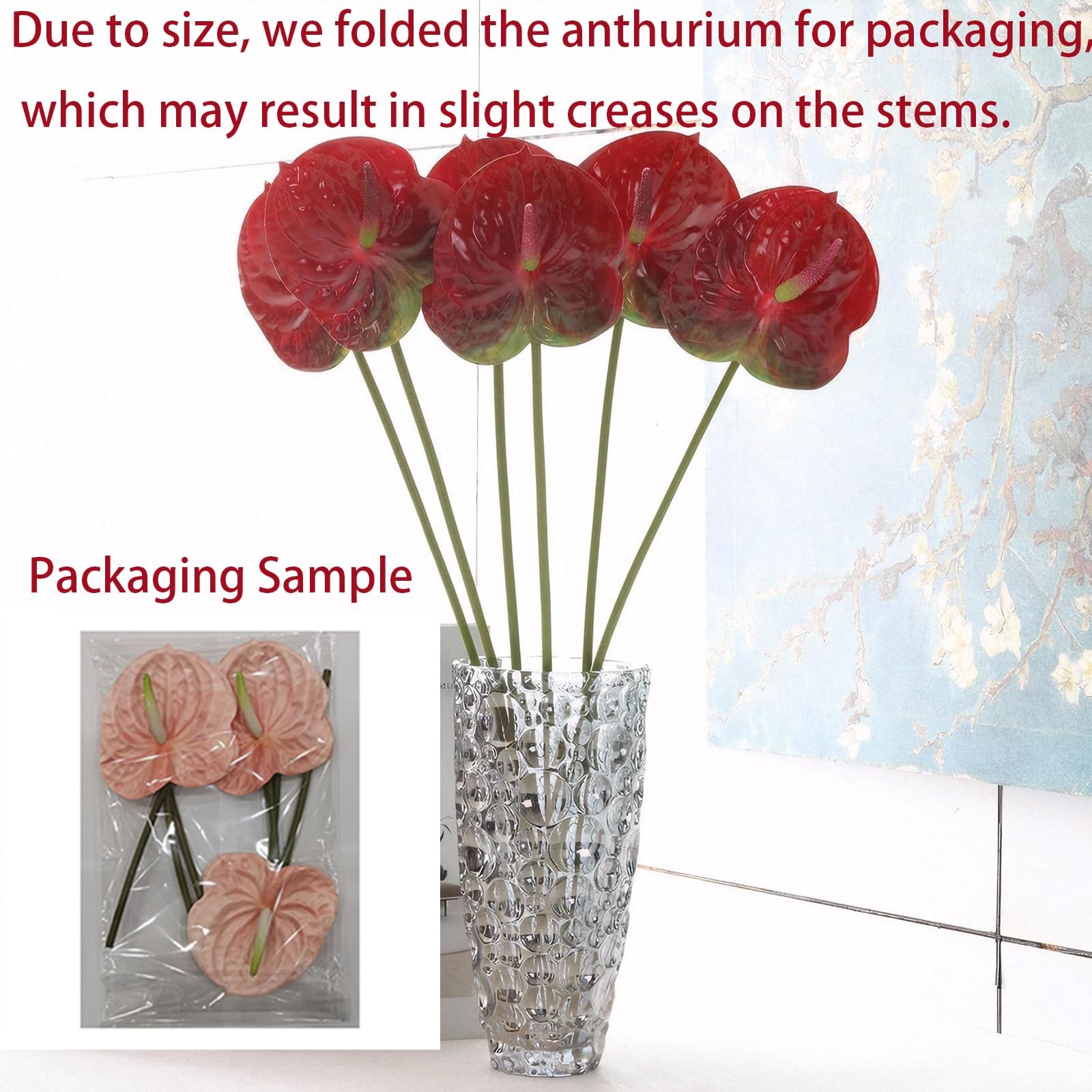 3 PCS Artificial Anthurium Lily Flowers 22″ Red Fake Tropical Bouquet Wedding