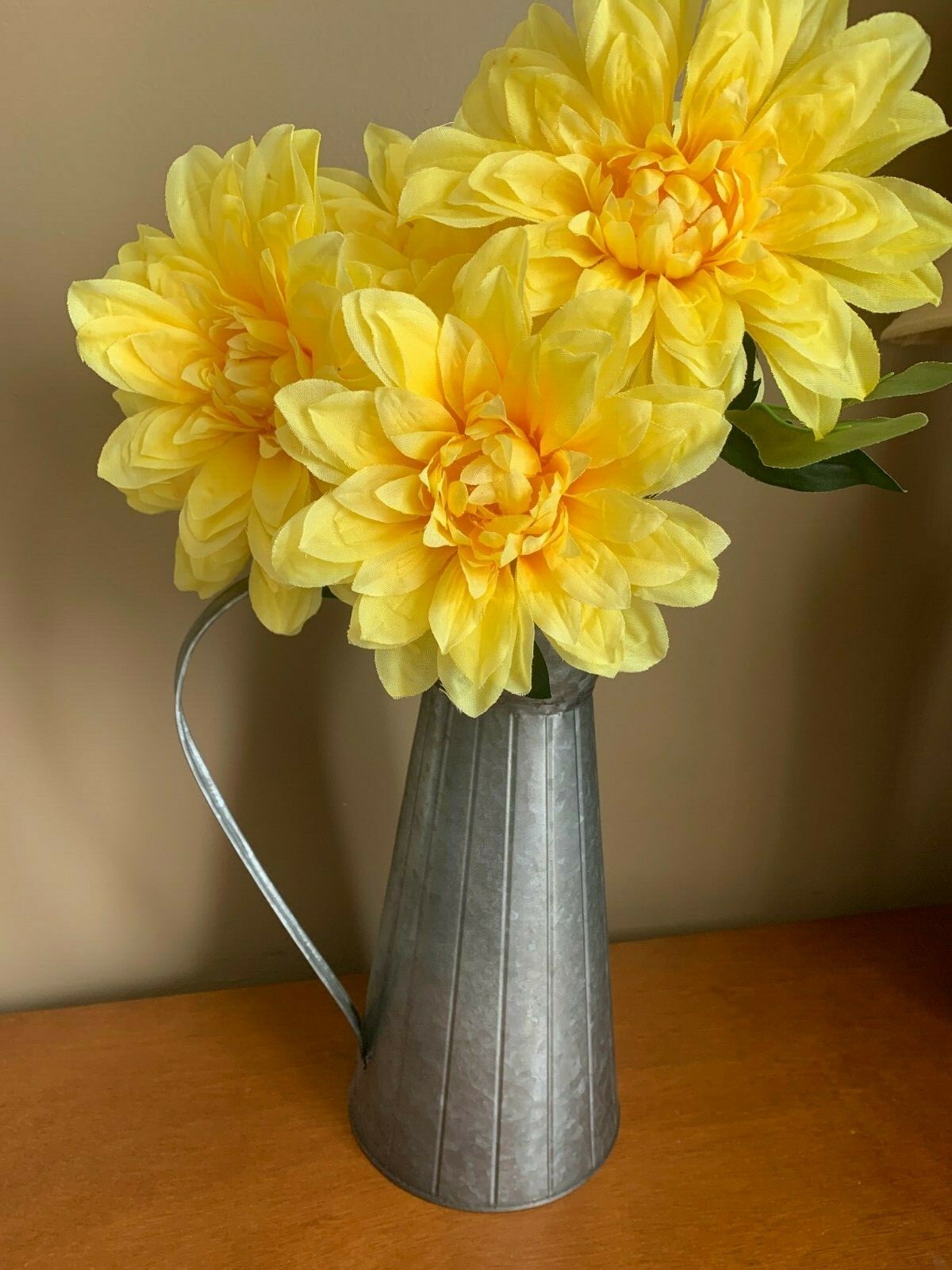 11.8″ Galvanized Metal Pitcher “Home Sweet Home” housewarming gift yellow flower