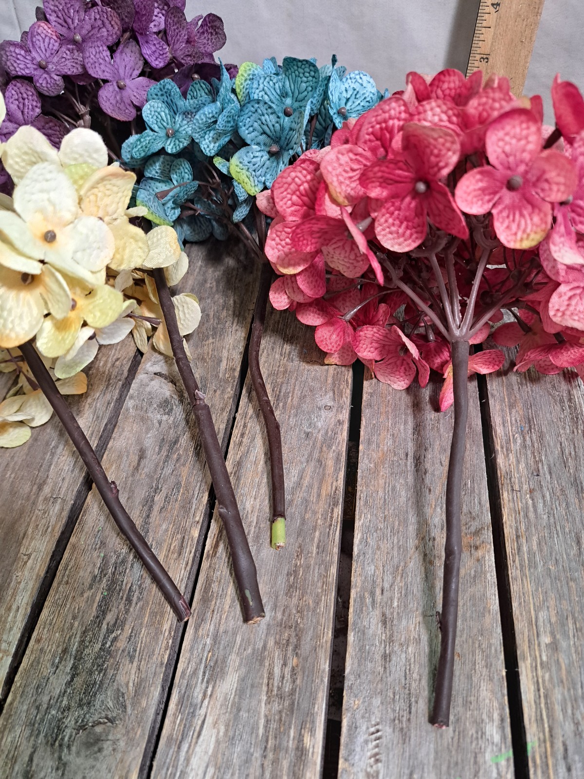 Artificial Hydrangea Flowers 4 Bundles Purple, Pink, Teal & Yellow #4797L473