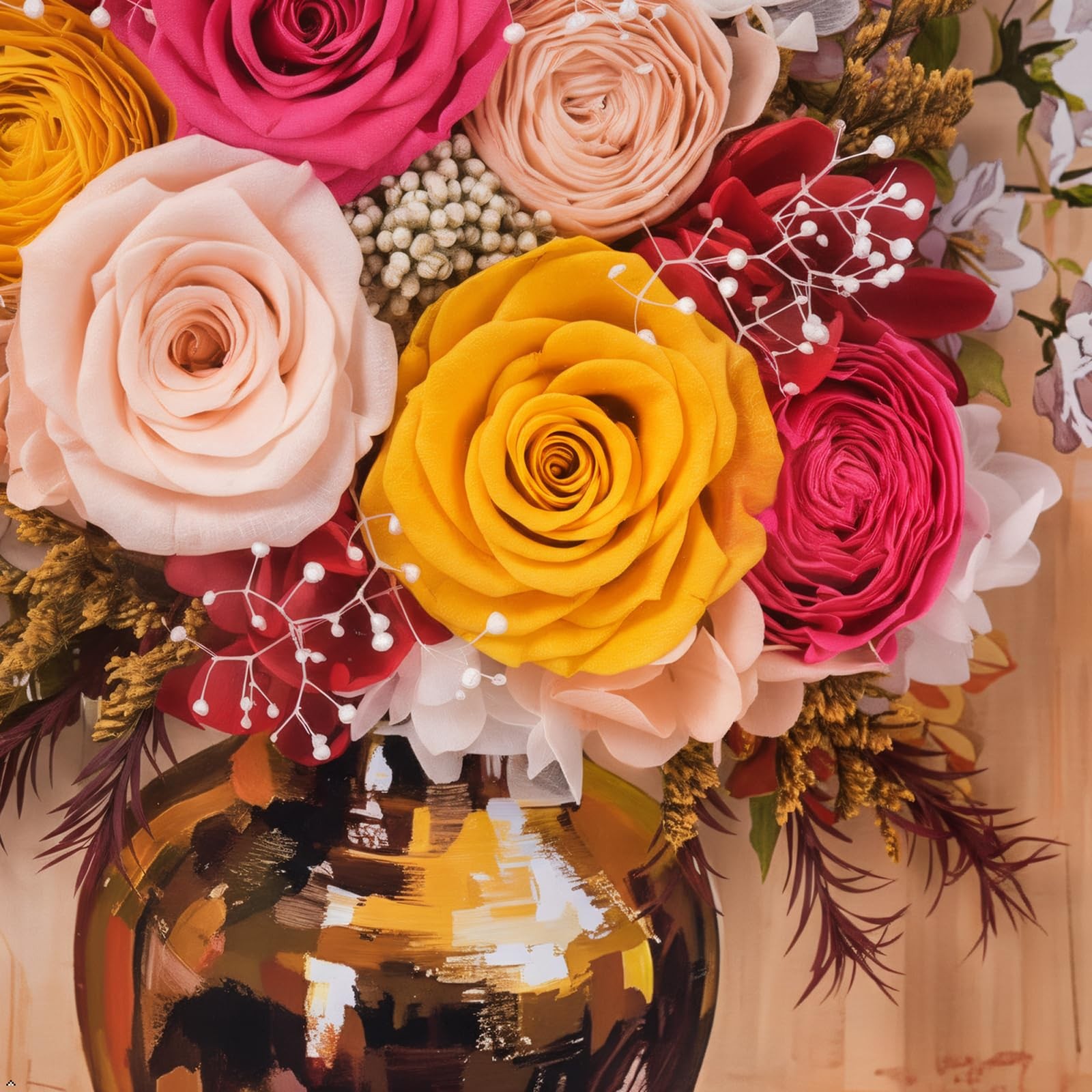 Preserved Flower Bouquet Art Frame – Colorful Floral 3D Wall Decor for Home, …