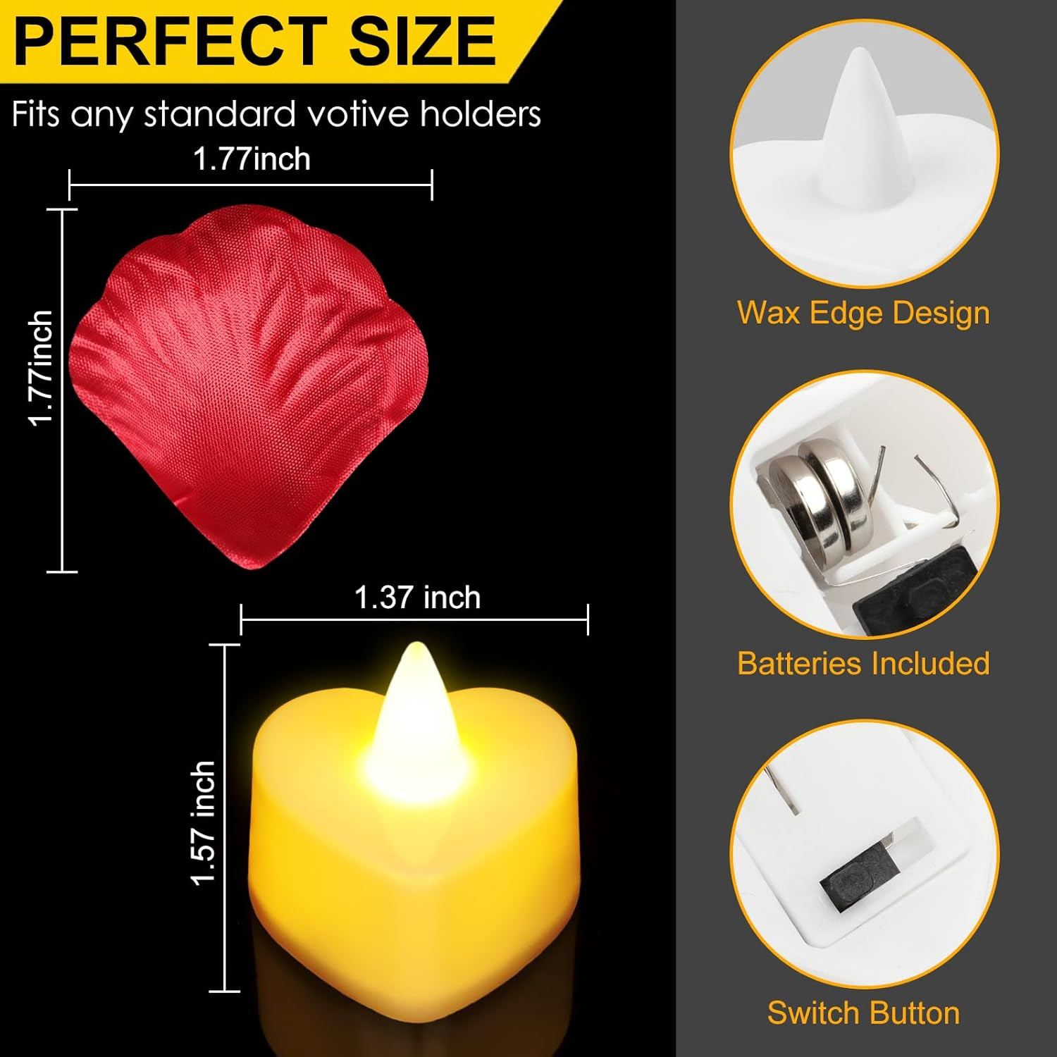 2000 Pcs Artificial Rose Petals with 24 Pcs Romantic Flameless Candles, LED Hear