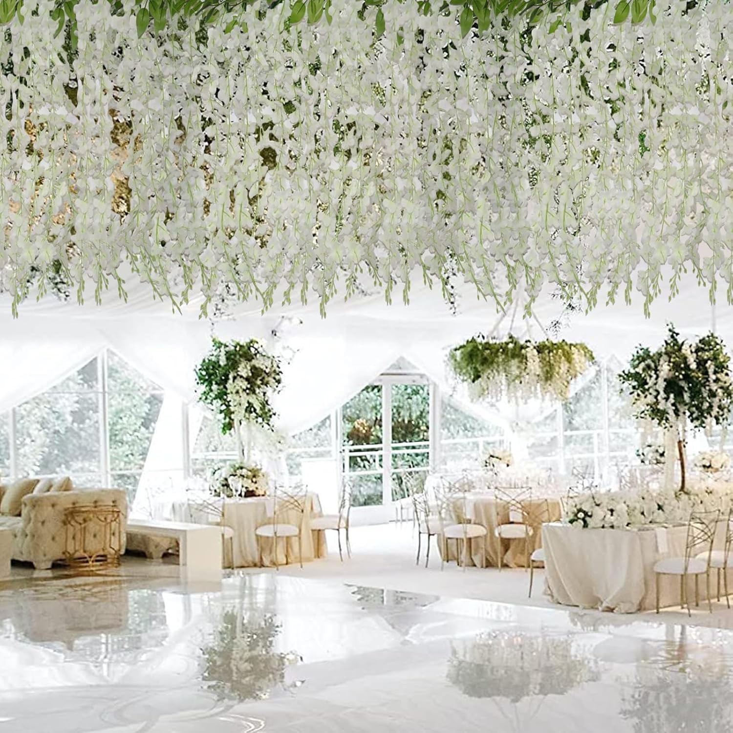 60 Branches Wisteria Hanging Flowers, Artificial White Wisteria Flowers Garland