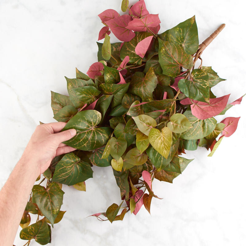 Factory Direct Craft Cascading Red and Green Poly Silk Potato Leaf Bush