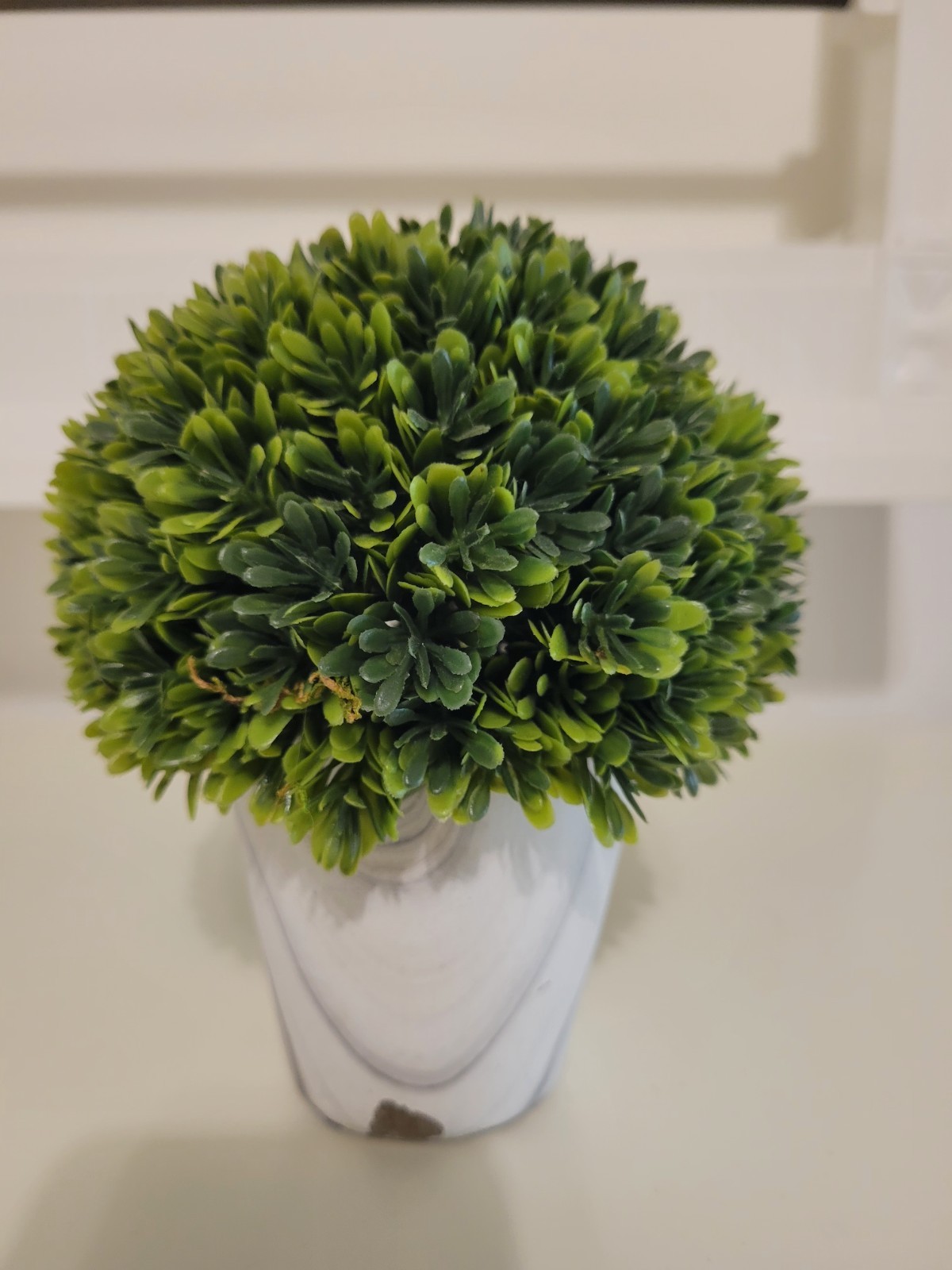 Artificial Boxwood Ball Topiary in White Pot, Plastic, Green/White