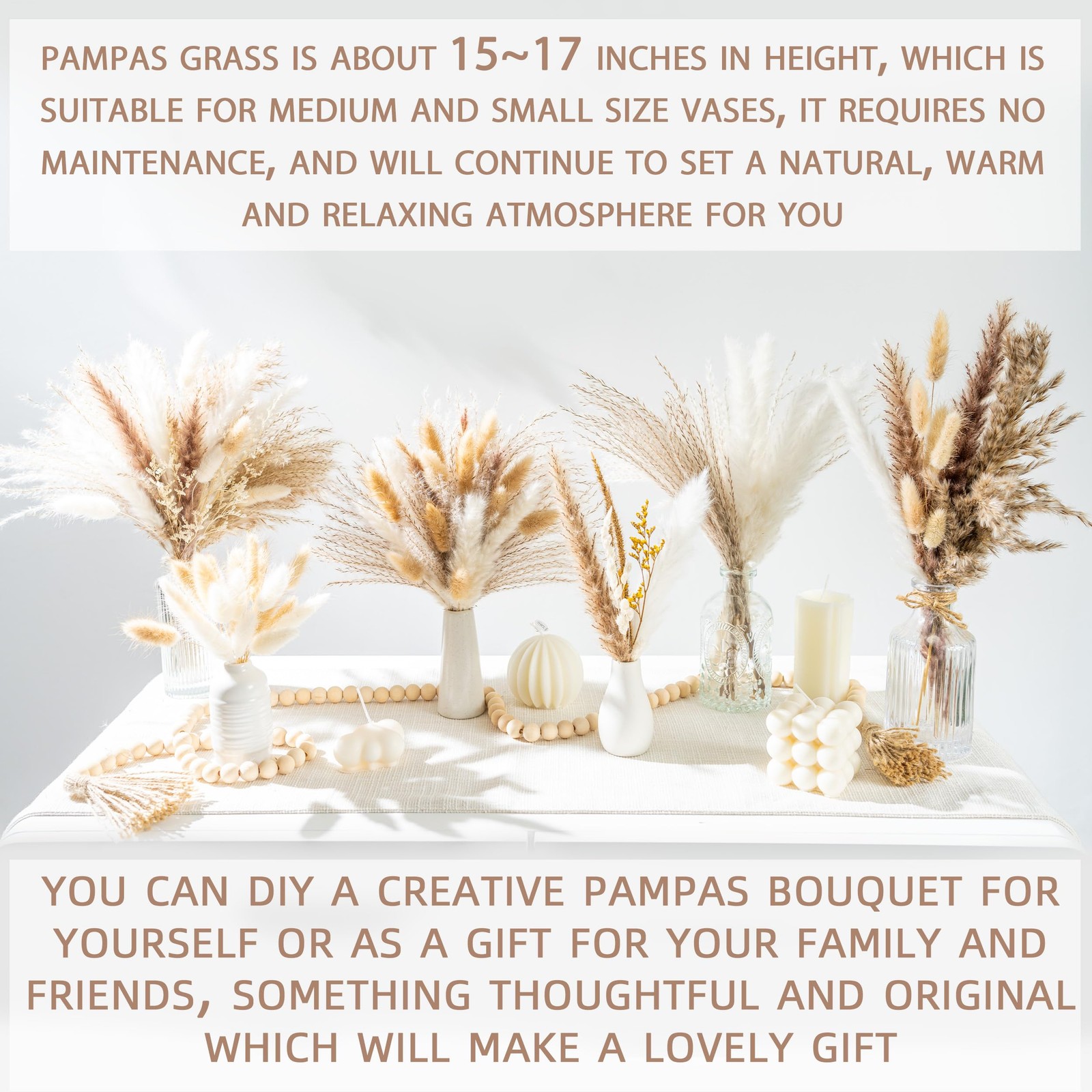 96PCS Natural Dried Pampas Grass Boho Home Decor Bouquet Phragmites Dried Flo…
