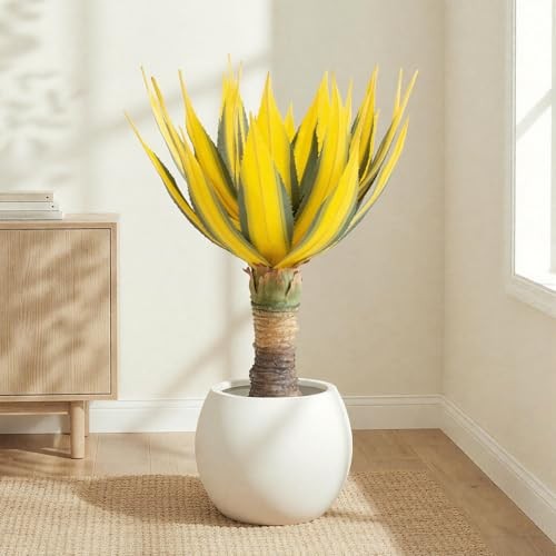 Artificial Green Edged Gold Leaf Spiny Agave Plant with 23 31.49in Yellow