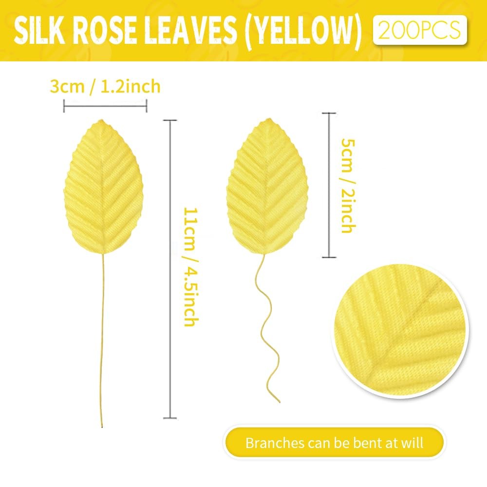 200Pcs Artificial Silk Rose Leaves, Fake Faux Wired Single Leaf for DIY Craft…