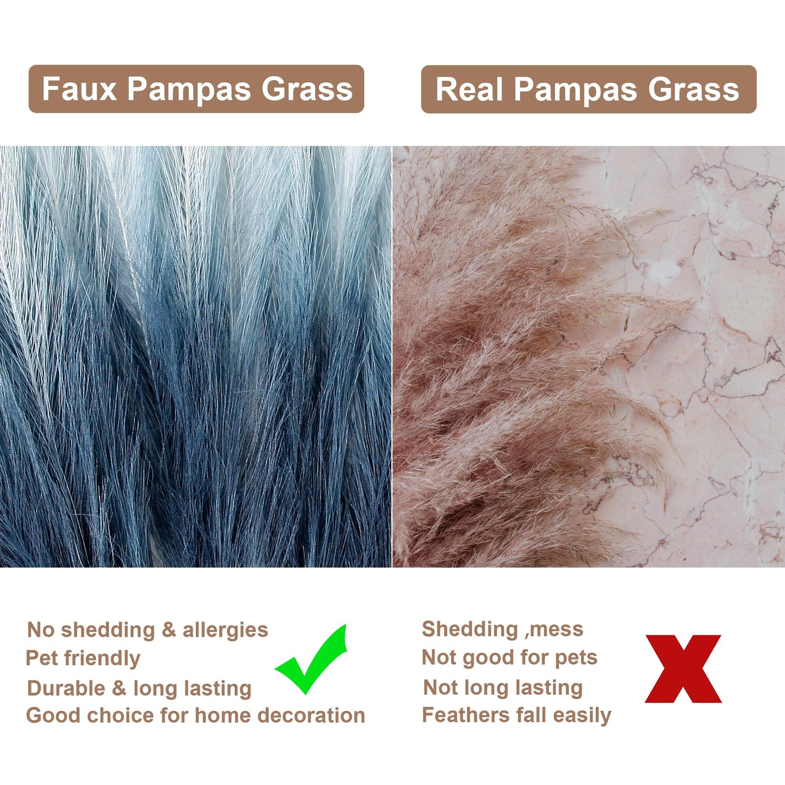 20PCS Blue Gradient Faux Pampas Grass 21.7″ for Vase Filler Decor