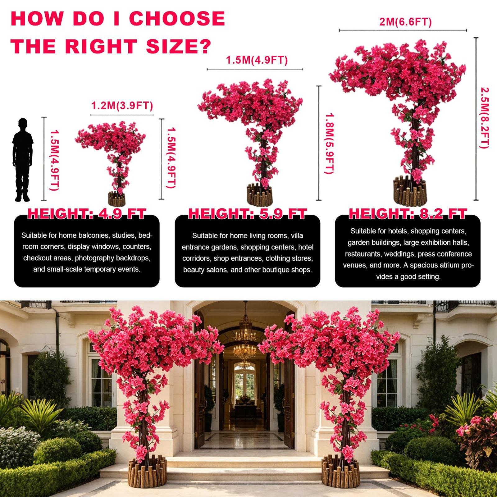 Large Pink Artificial Bougainvillea Tree Artificial Tree for Landscape and Ve…