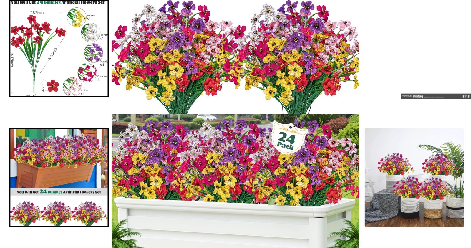 Durable 24 Pcs Artificial Plants Shrubs – UV Resistant for Long-lasting Beauty