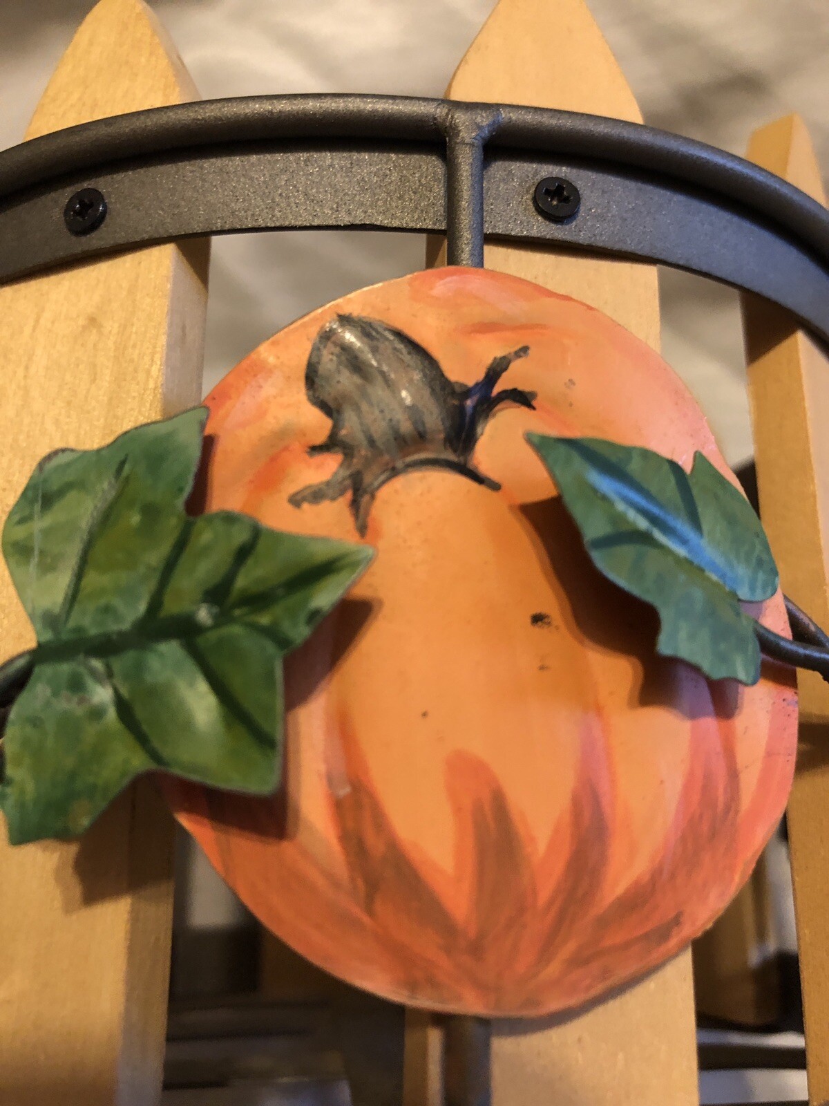 Fall Wood Fence Sunflower And Pumpkin Metal Flower Pot