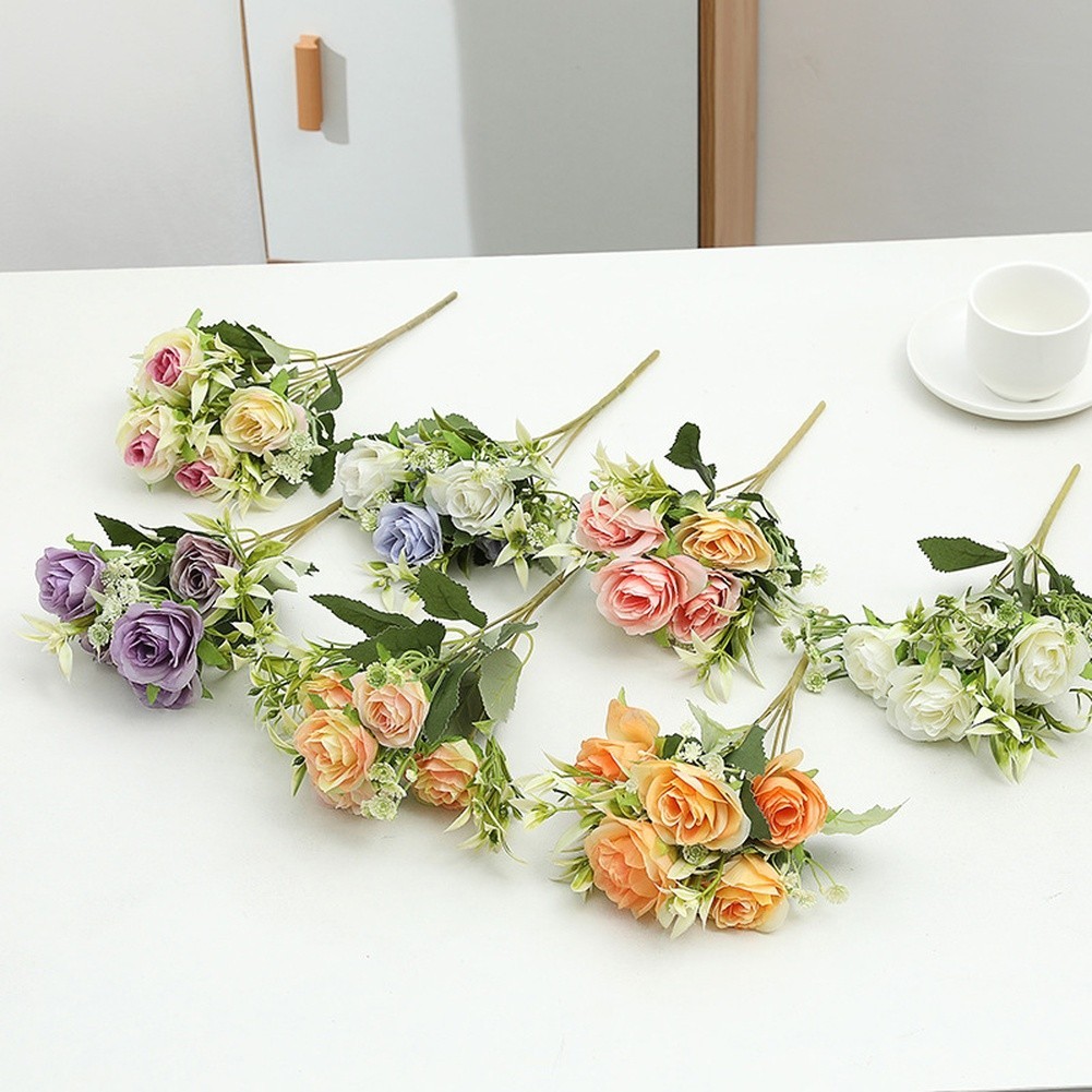 Wedding Decor Silk Rose Bouquet 5 Bloom 32cm for Bridal Shower and Anniversary