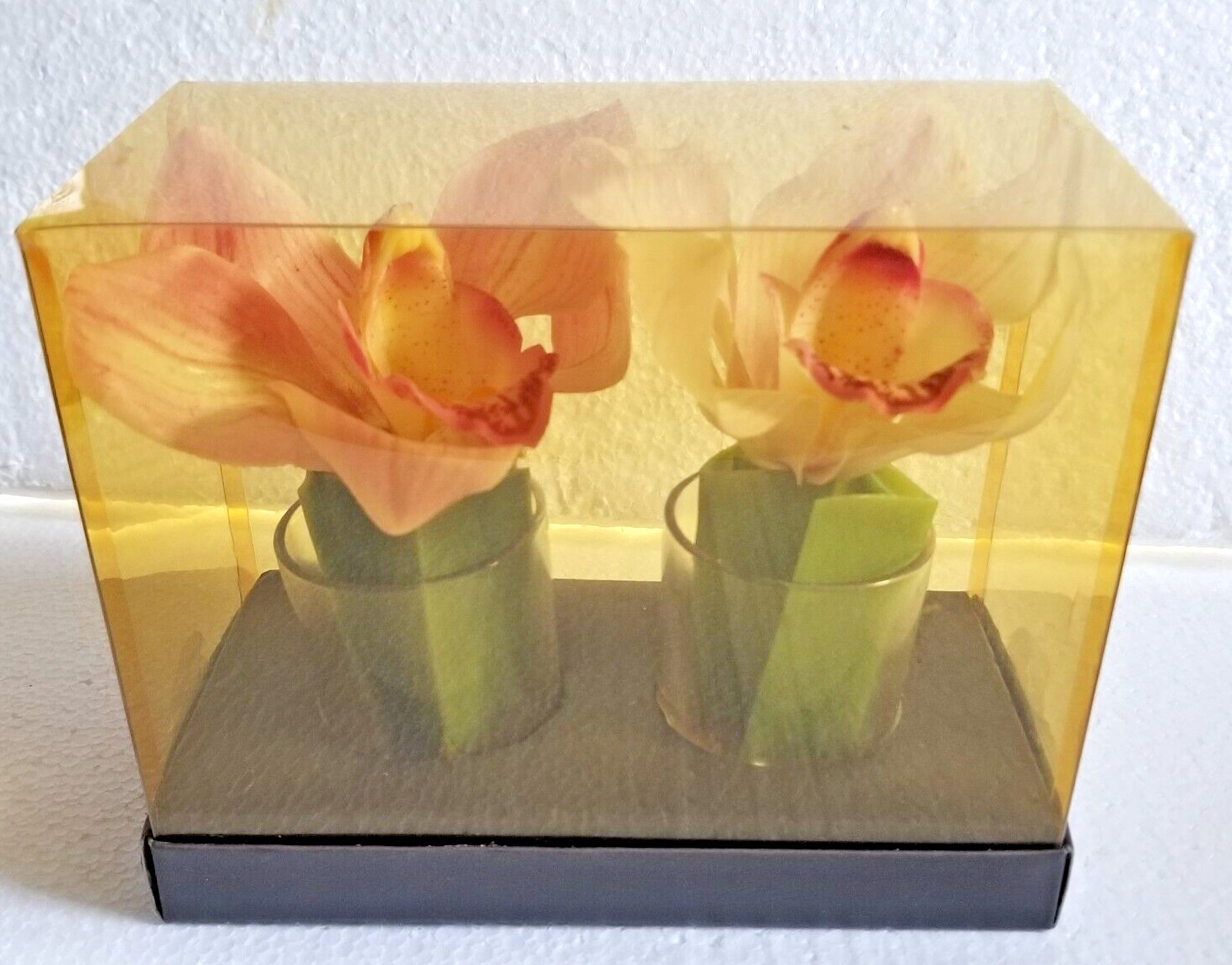 Artificial Orchids in Tea Vases Pink & White Gel Hold in Case Floral Decor