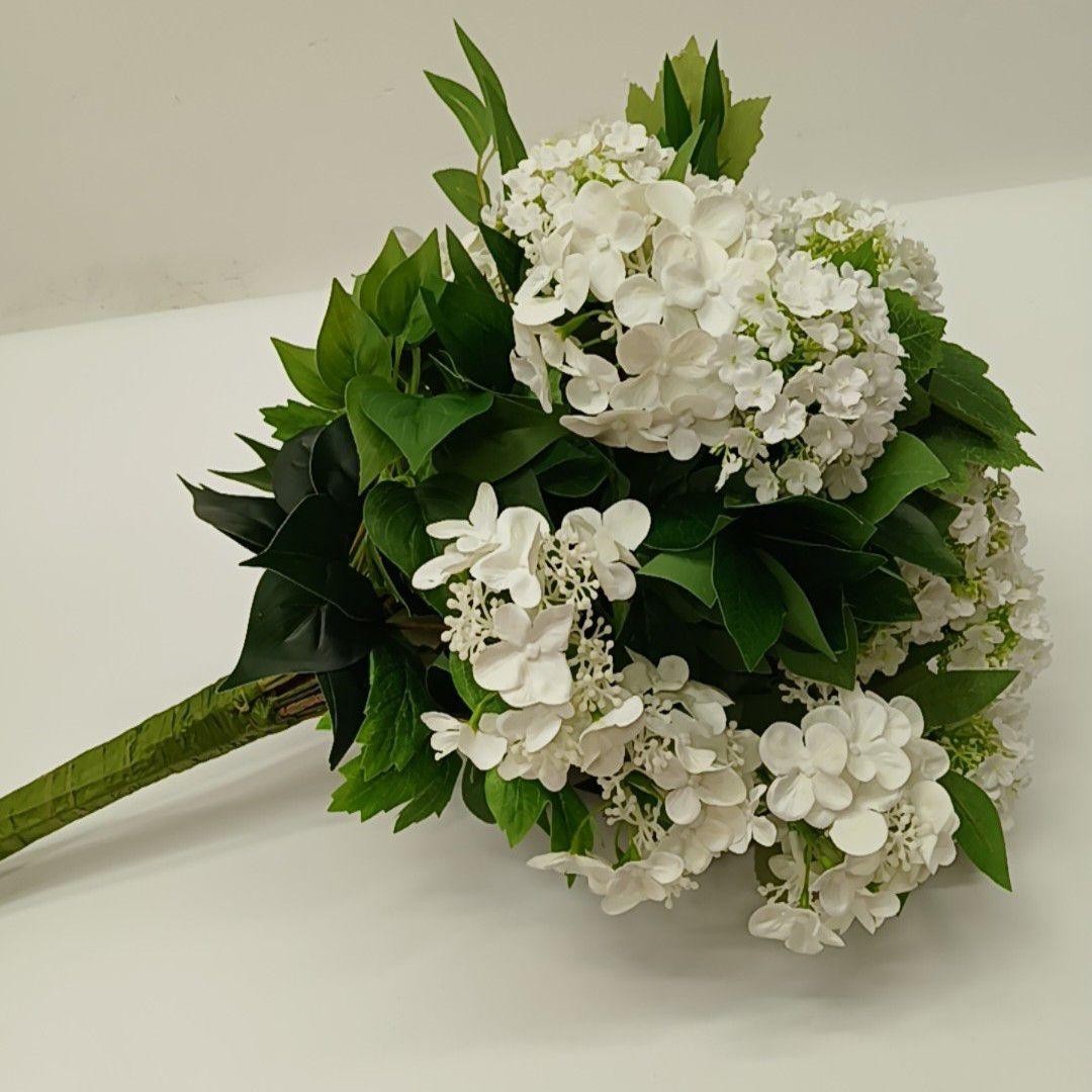 Artificial White Hydrangea Flower Bouquet 12 In Plastic Houseplant Floral Decor