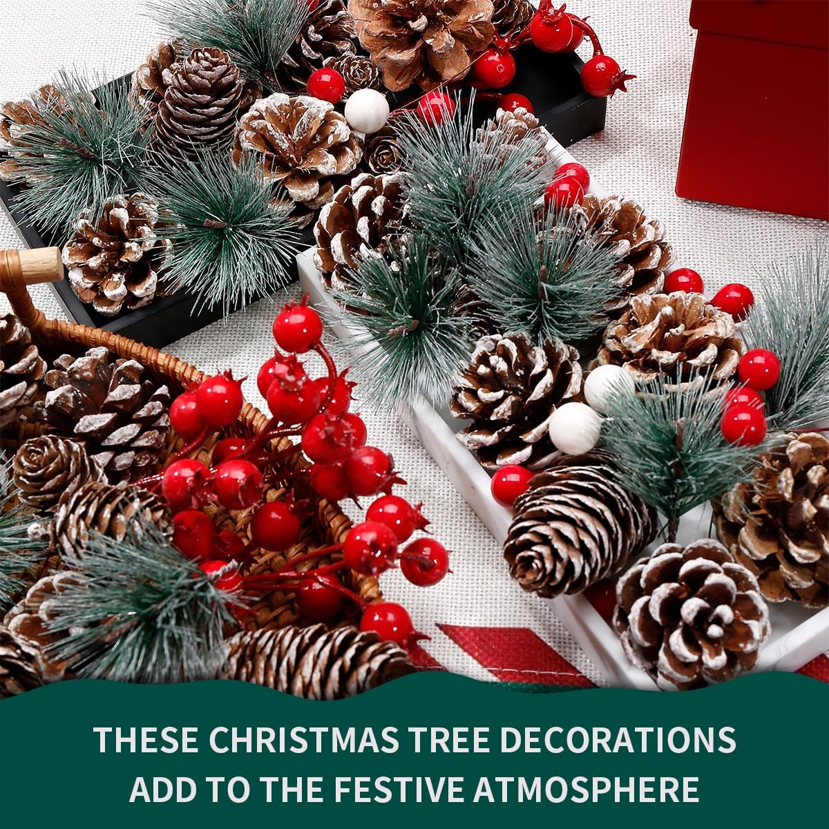 108 PCS Christmas Ornaments Pine Cones Berry Pine Branch Xmas Decor Set