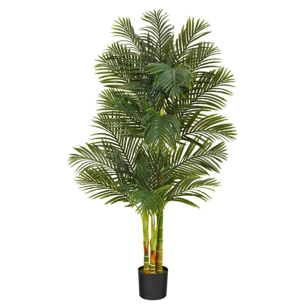 Nearly Natural 6 ft. Artificial Triple Stalk Golden Cane Palm Tree
