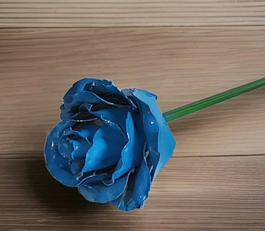 HandCrafted Blue Metal Art Rose Stem 10.5″ Decor