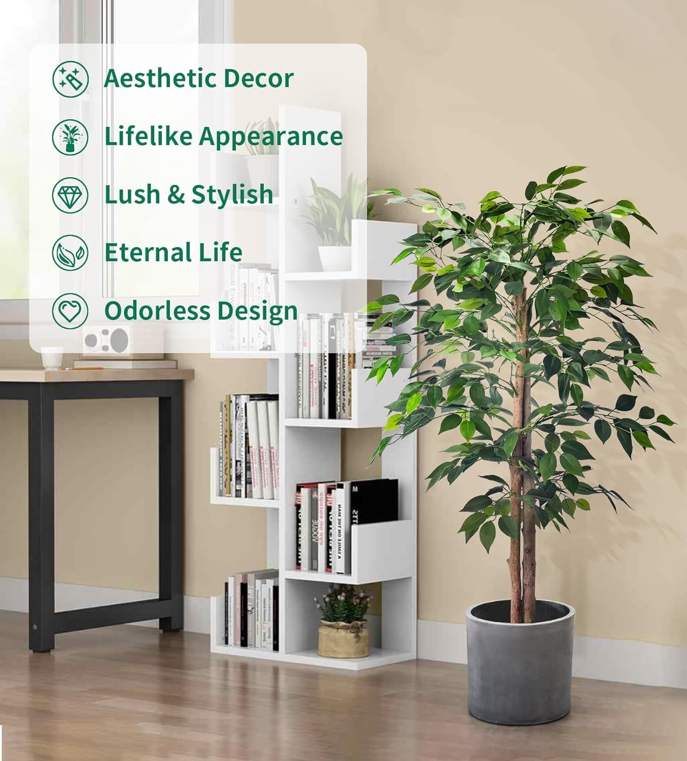 2Pack 4FT Realistic Artificial Ficus Trees for Home & Office Decor