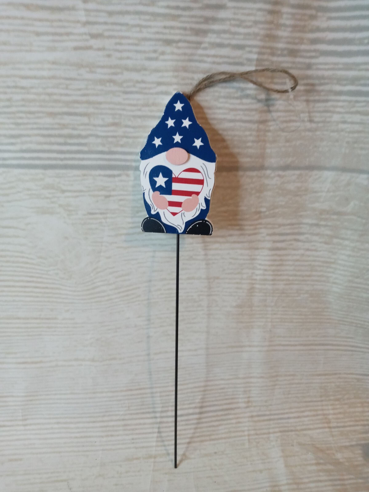 ~New! American Flag Gnome Metal Pick USA Patriotic Floral Wreath Decor Tier Tray