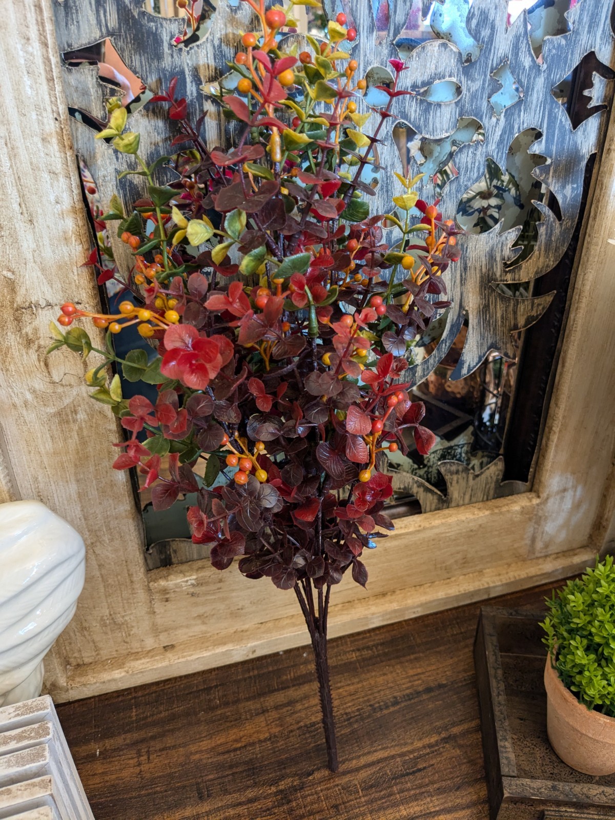 19″ Eucalyptus Berry Floral Pick Decor Accent