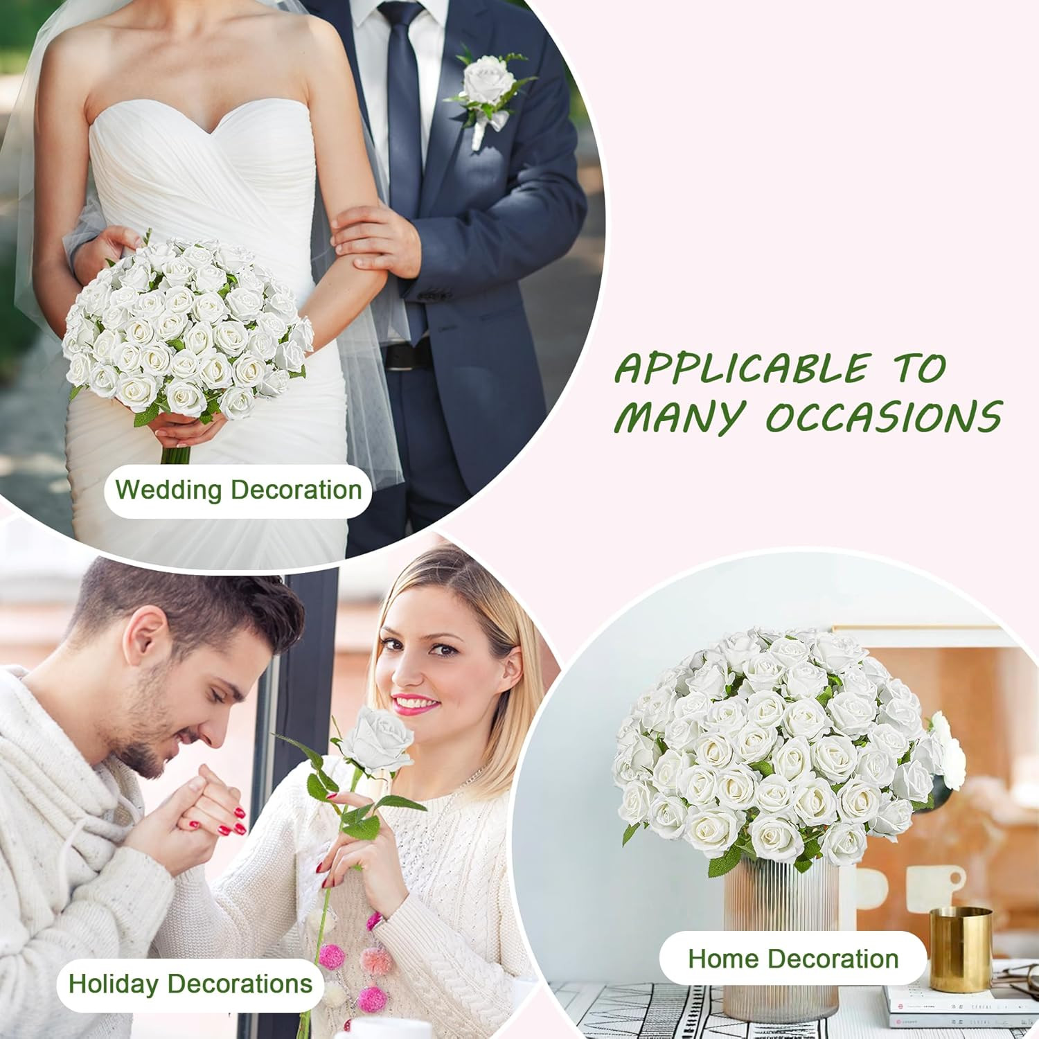 100PCS White Silk Rose Bouquet for Weddings, Home Decor & DIY Projects