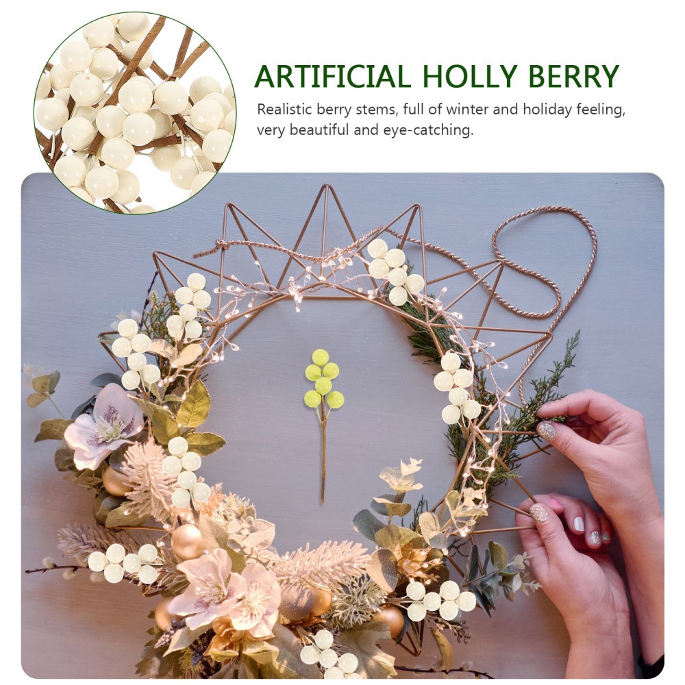 30Pcs Artificial Berry Stems White Xmas Tree Decoration Reusable Craft Supplies