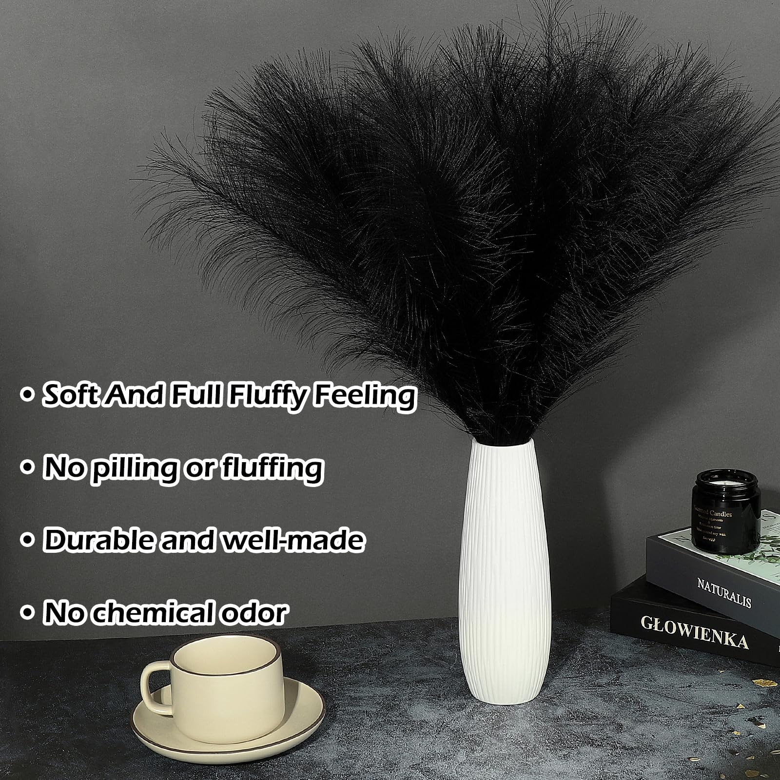 30 PCS Pampas Grass Black Decor 21.7″ Fluffy Faux Short Flower Vase Filler