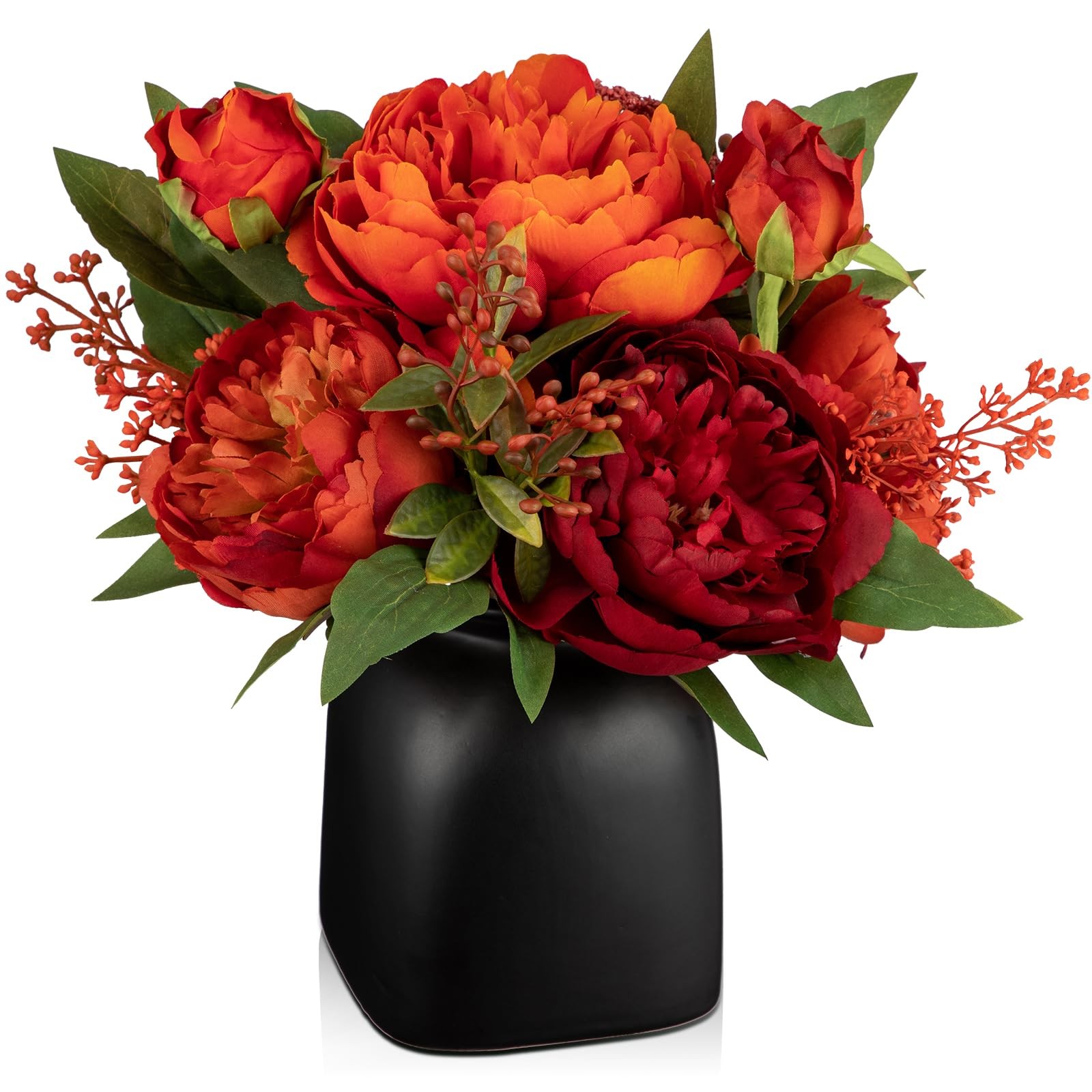 Orange Artificial Fall Flowers In Vase Autumn Table Centerpiece Silk Floral