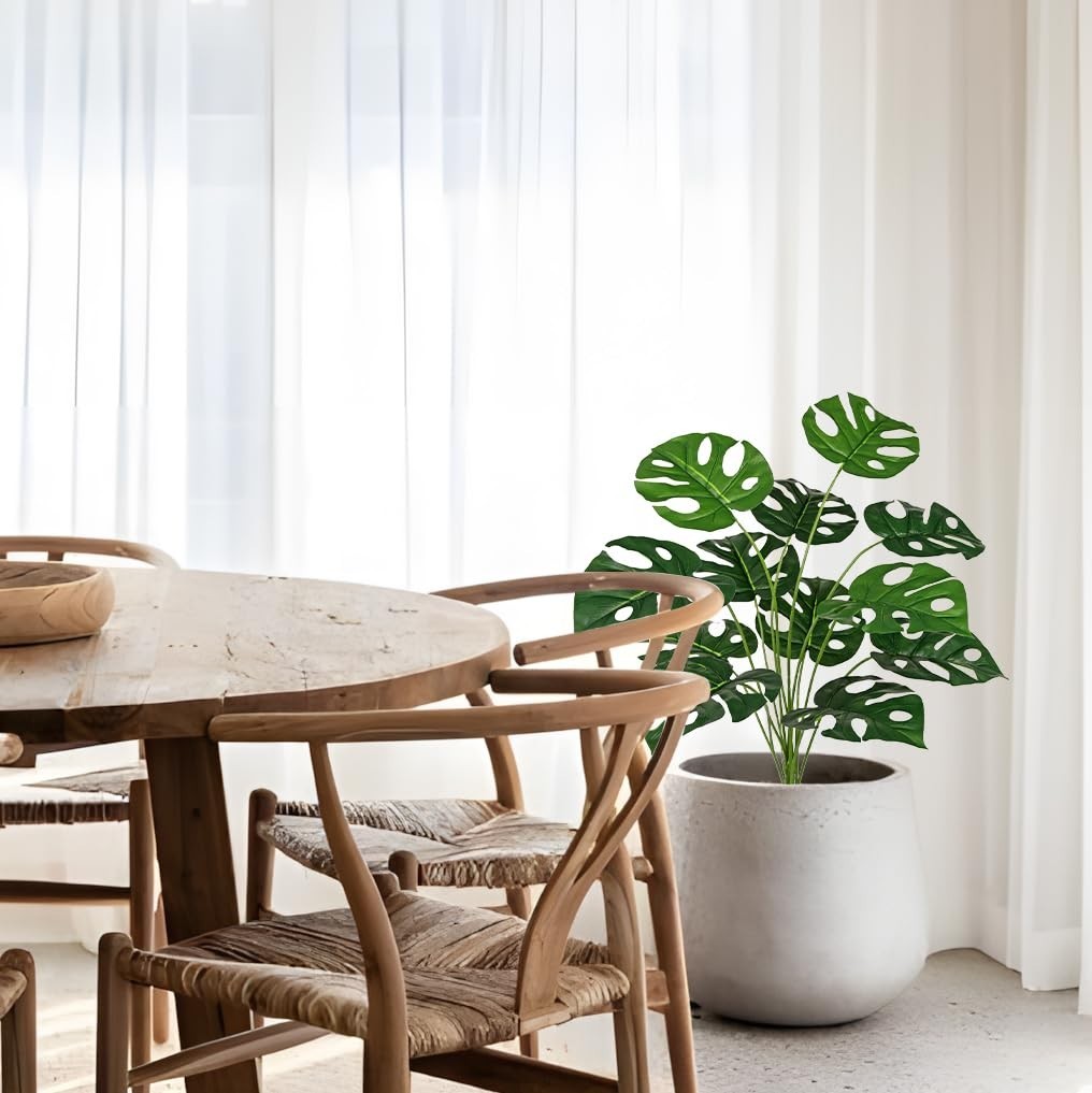 2PCS 28″ Artificial Monstera Leaves – Faux Tropical Greenery for Home, Garden, W