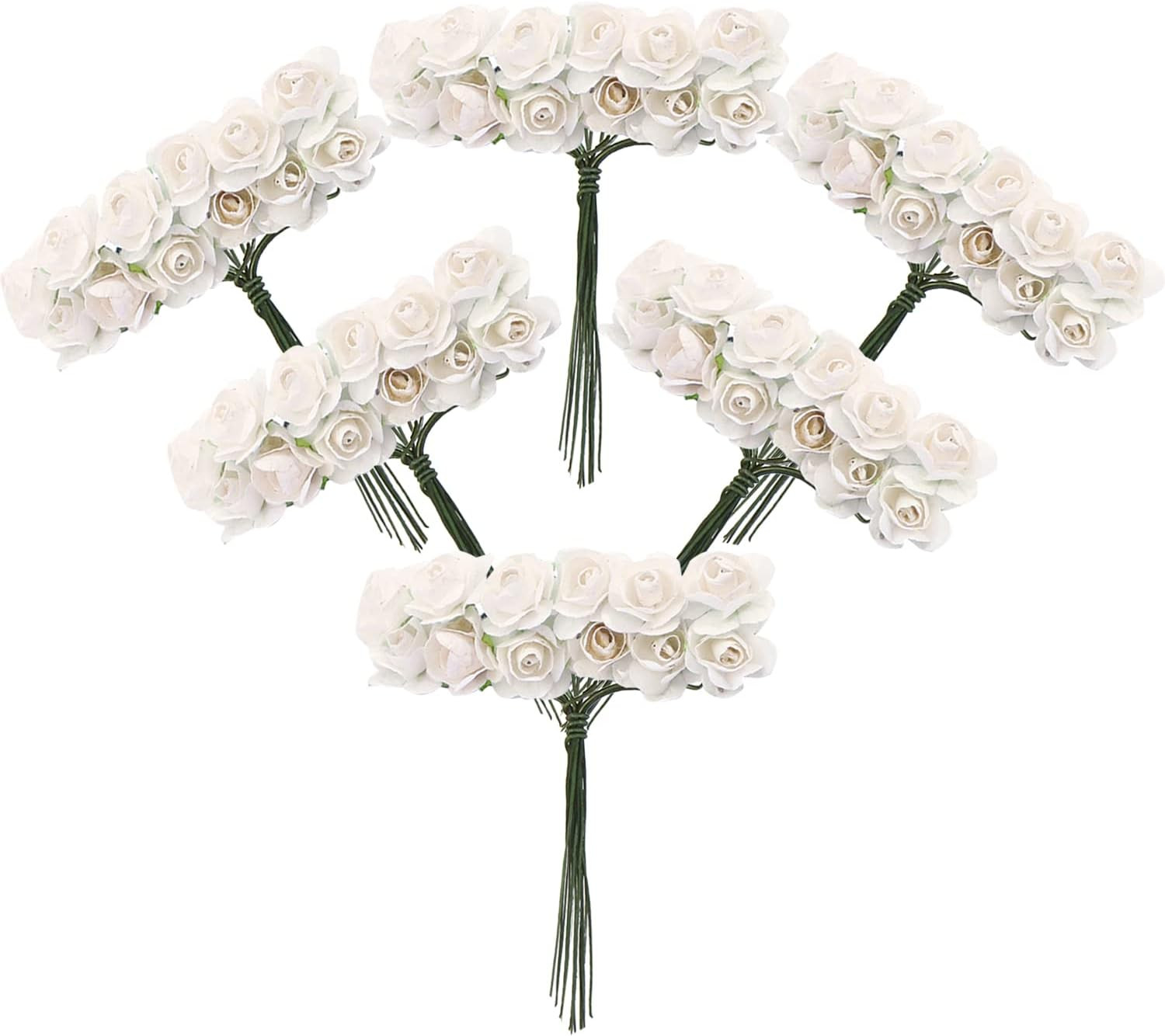 144Pcs Mini Paper Flowers,Mulberry Paper 1/2″ Artificial Rose Flower with Stem f