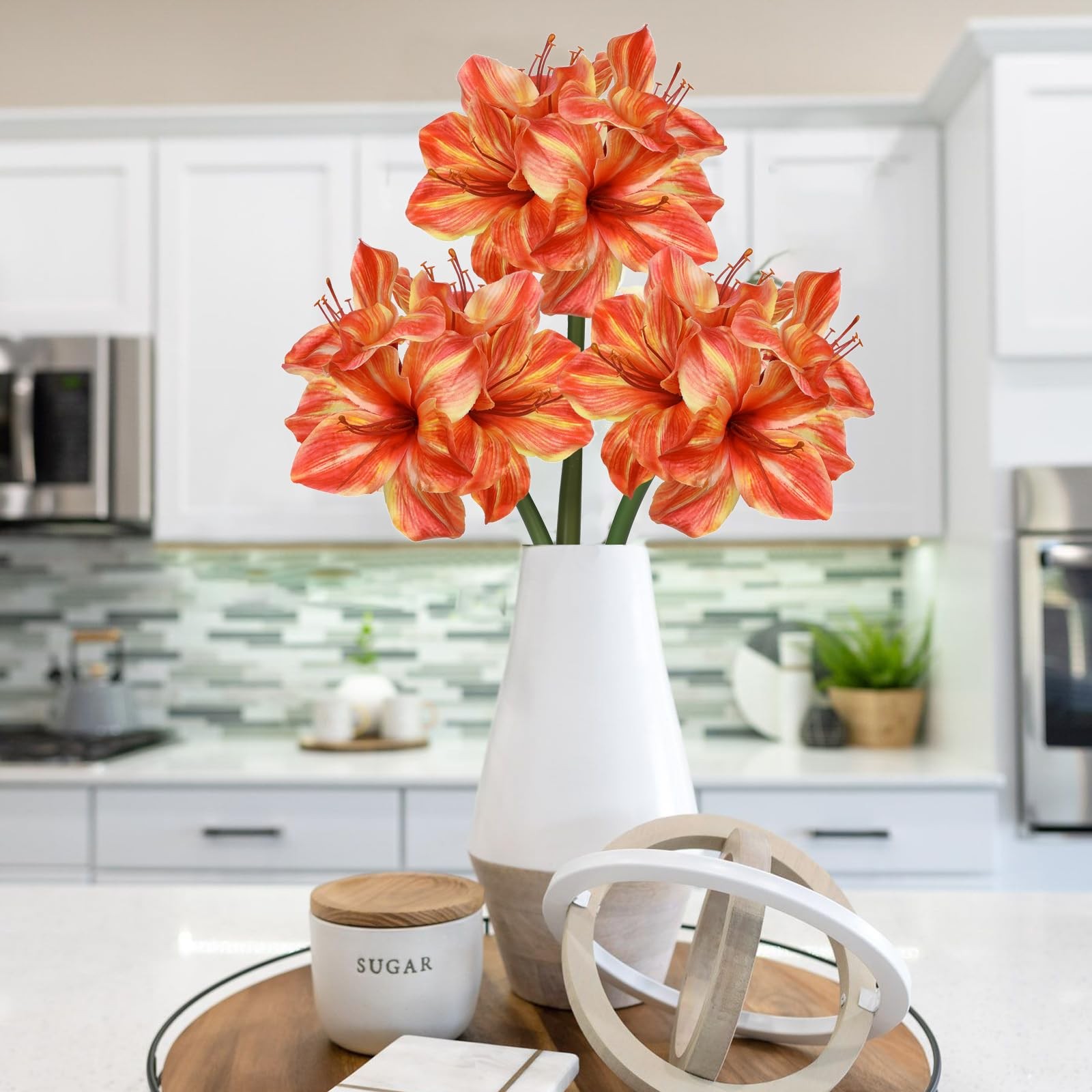 3PCS Amaryllis Artificial Flowers 17.3 Inch Faux Amaryllis Flowers Stems with…