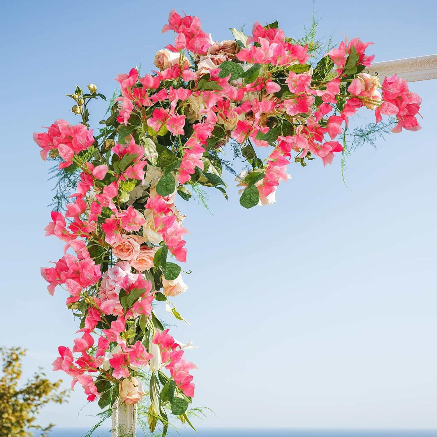 20 PCS Pink Silk Bougainvillea Flowers – UV Resistant Faux Vines for Decor
