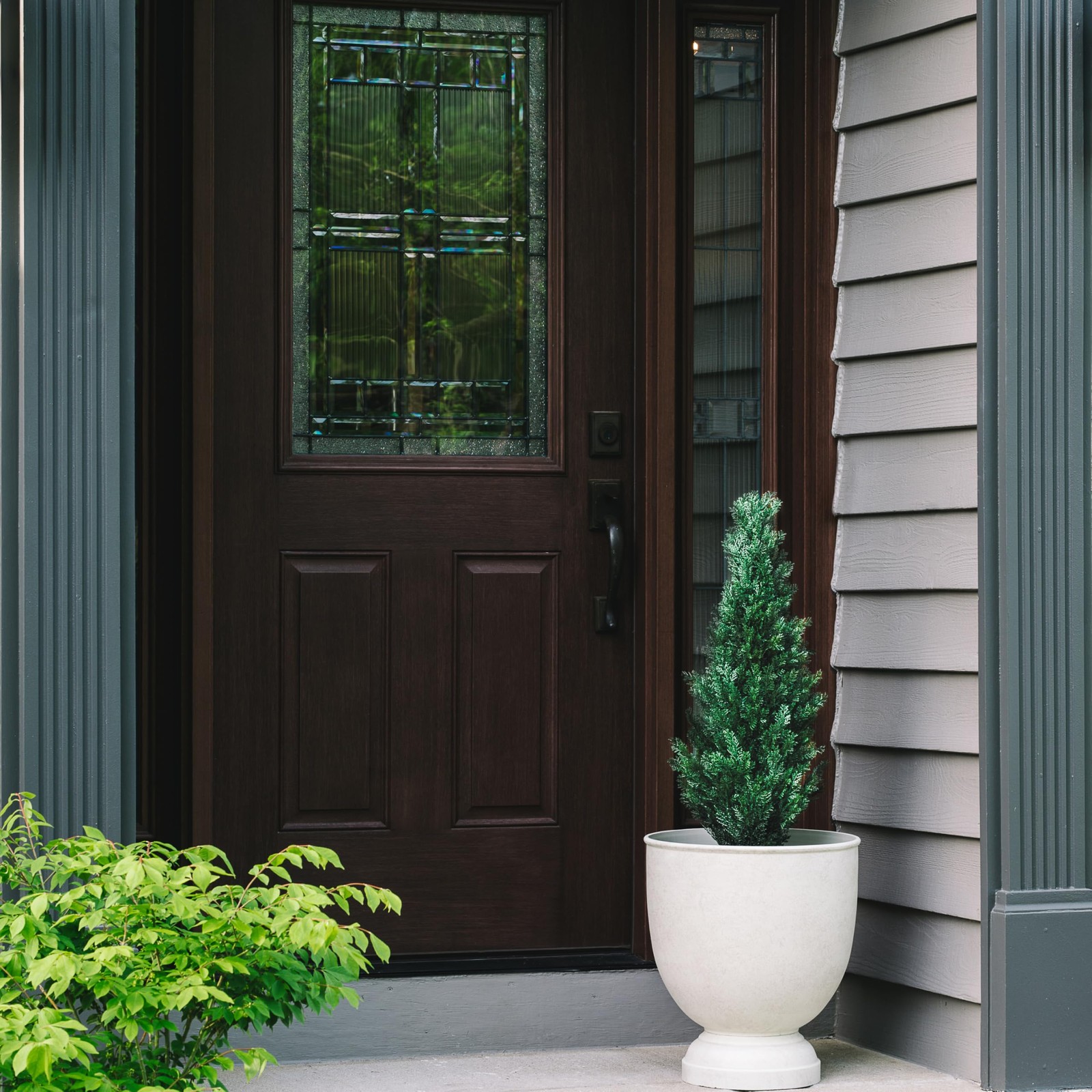 Pre-Potted 3 Feet Faux Cedar Tree, Lifelike UV Protected Front Door Decor, Po…